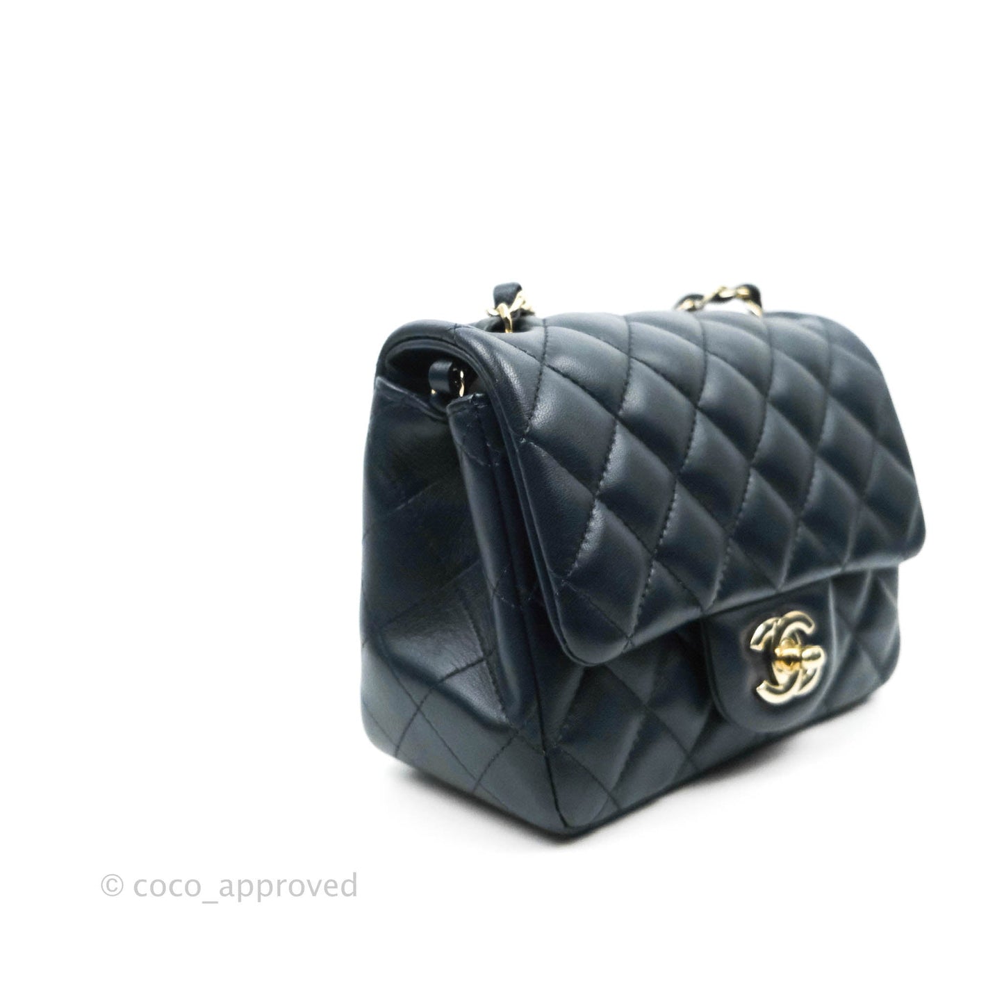 Chanel Quilted Mini Square Navy Lambskin Gold Hardware