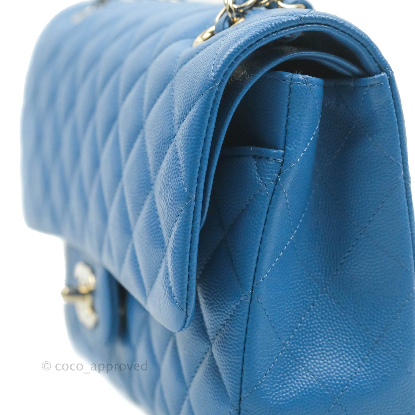 Chanel Classic M/L Medium Flap Quilted Blue Caviar Gold Hardware