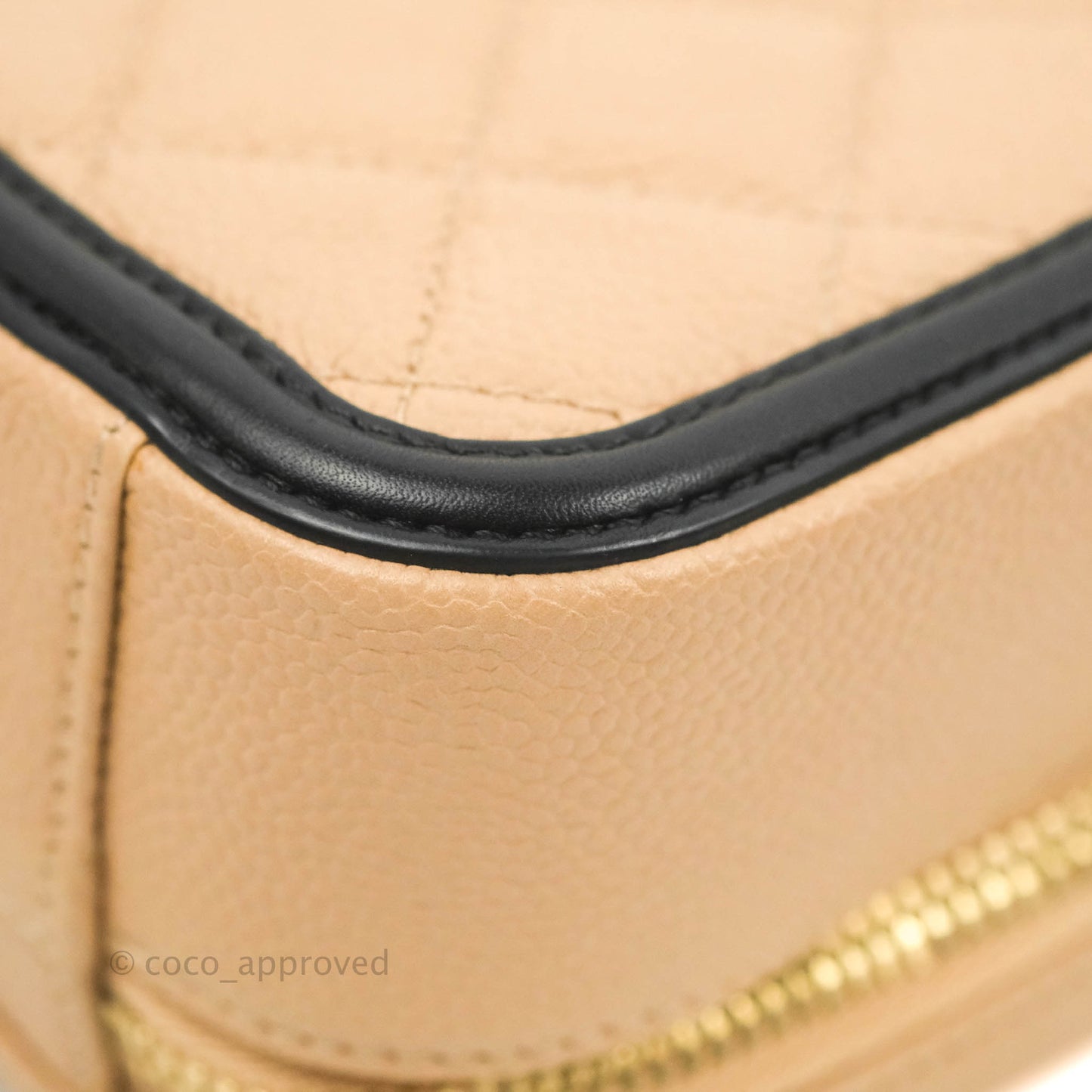 Chanel Quilted Medium CC Filigree Vanity Case Beige Caviar Aged Gold Hardware