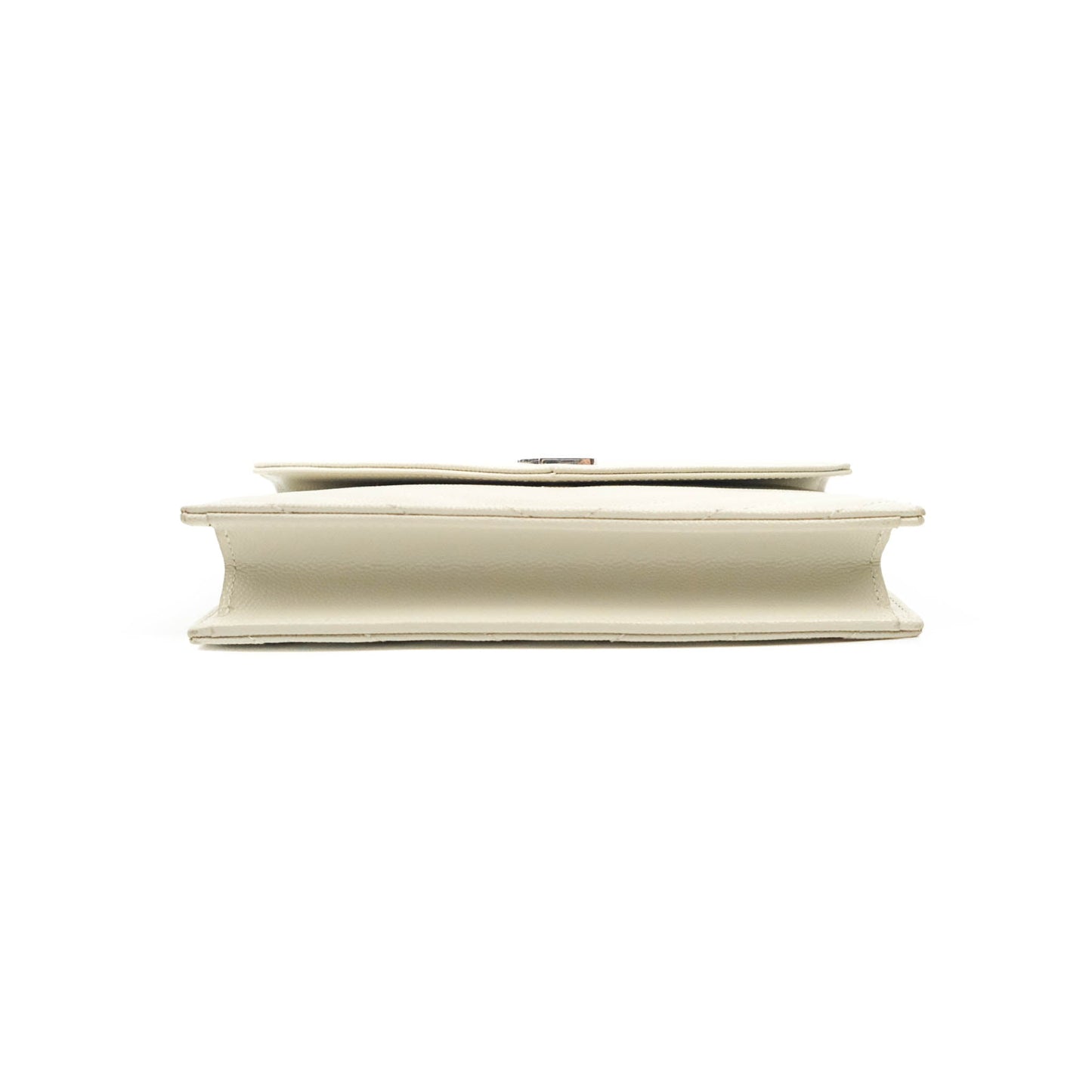 Saint Laurent Wallet on Chain White Grained Leather Silver Hardware