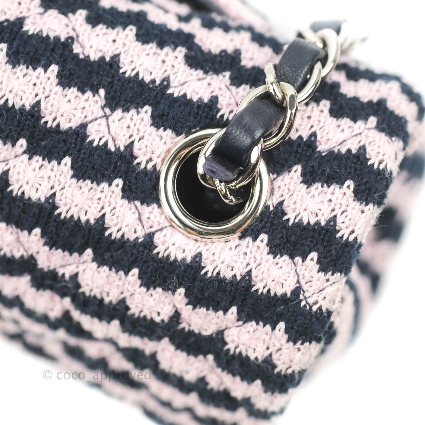 Chanel Mini Rectangular Flap Bag Navy Pink Striped Tweed Silver Hardware