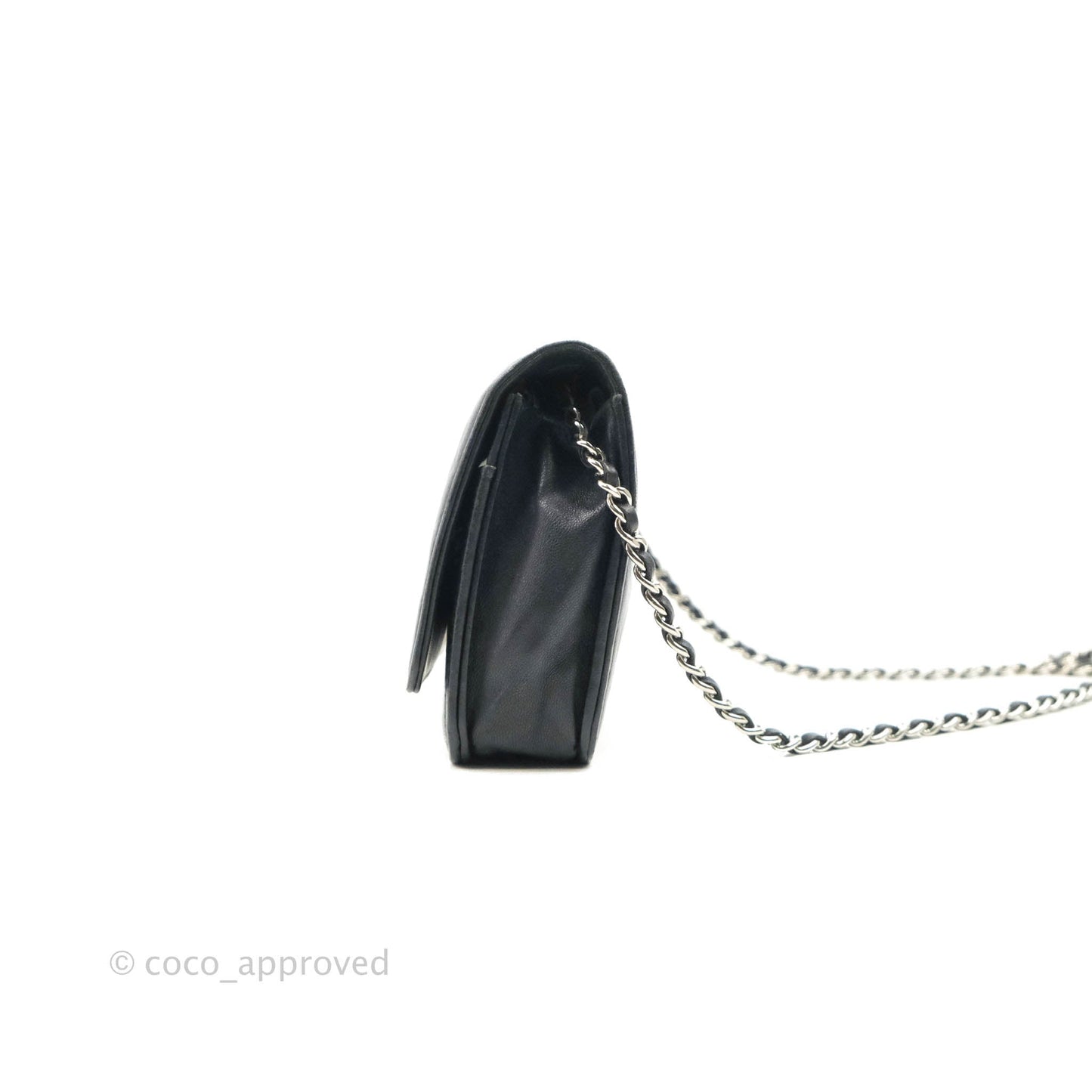 Chanel Camellia Wallet on Chain WOC Black Lambskin Silver Hardware