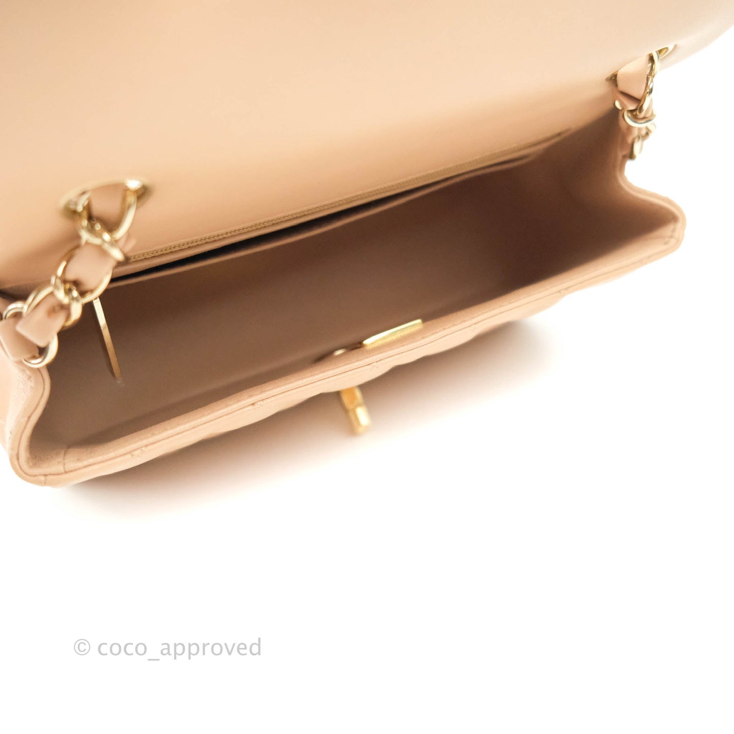 Chanel Quilted Mini Rectangular Flap Beige Lambskin Gold Hardware