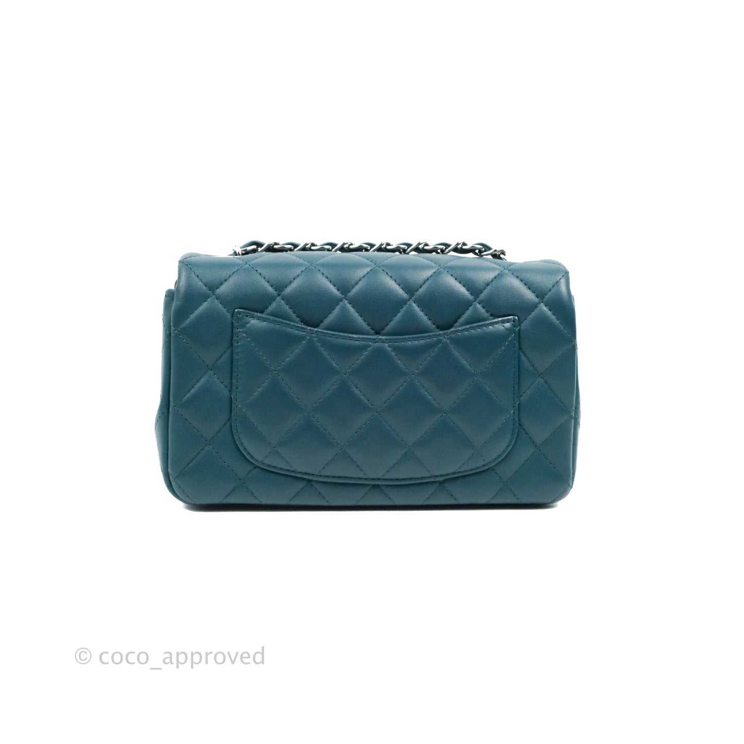 Chanel Quilted Mini Rectangular Flap Teal Lambskin Silver Hardware