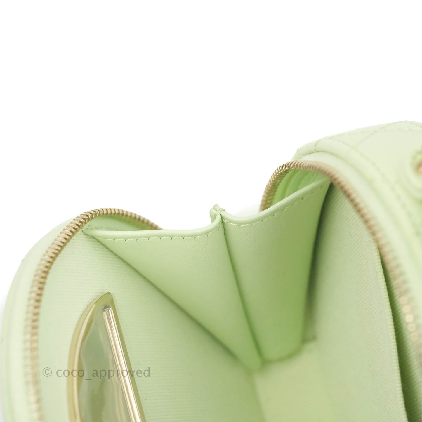 Chanel Mini Round Vanity Bag Handle With Care Light Green Caviar 22C