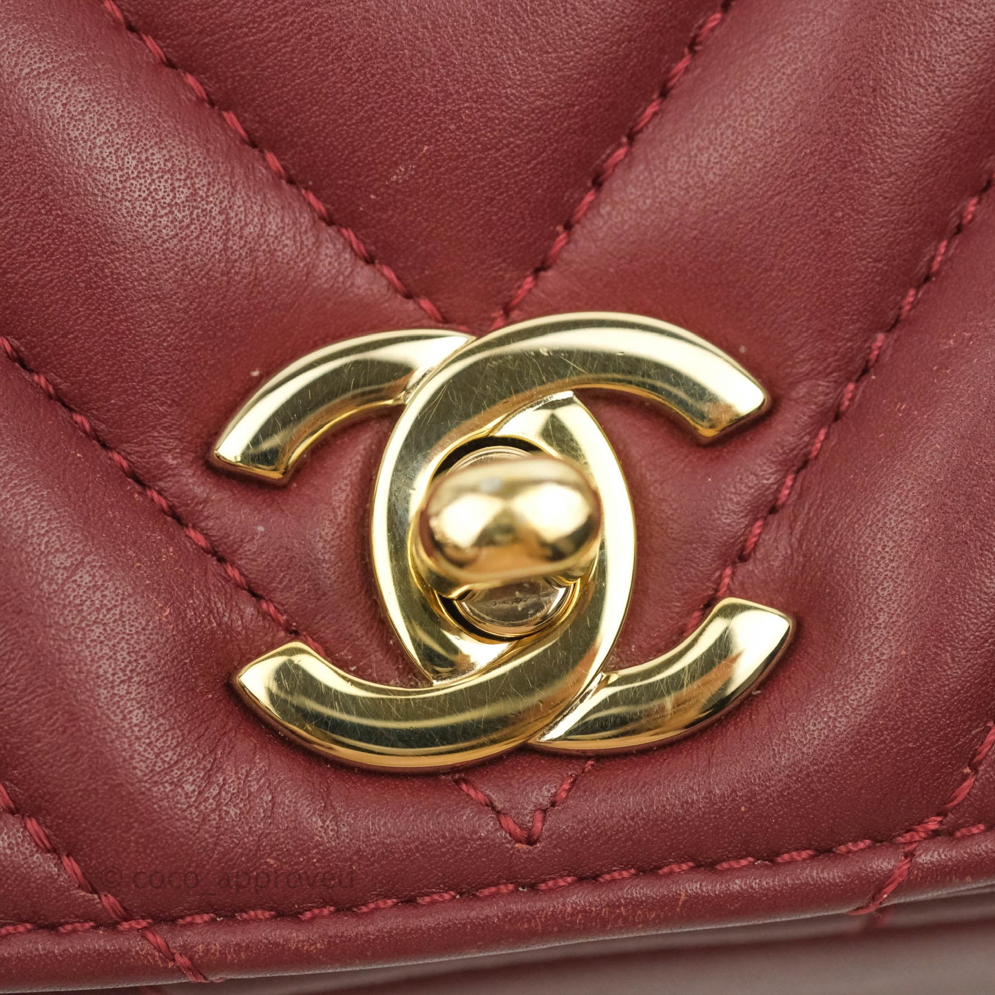 Chanel Small Statement Chevron Flap Bag Burgundy Lambskin Gold Hardware