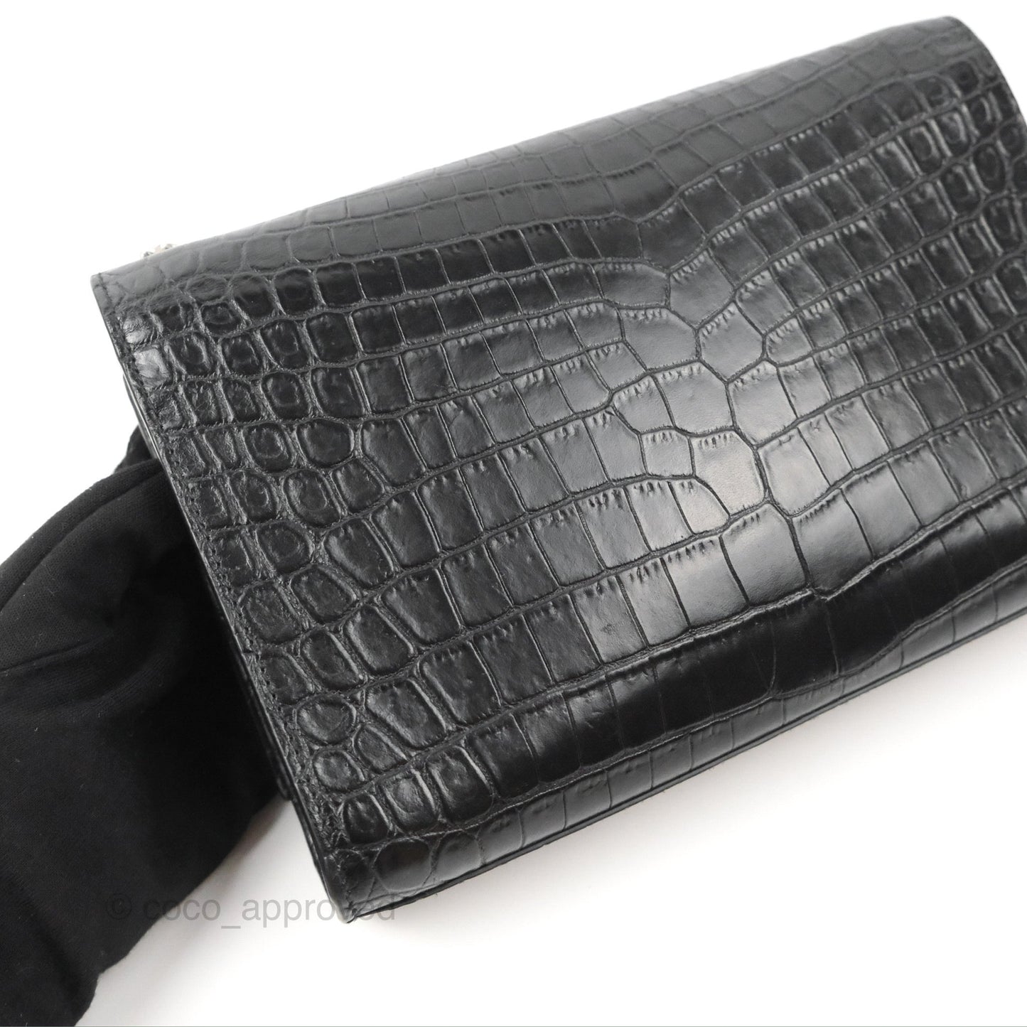 Saint Laurent Medium Kate Tassel Chain Bag Black Crocodile Embossed Calfskin Silver Hardware