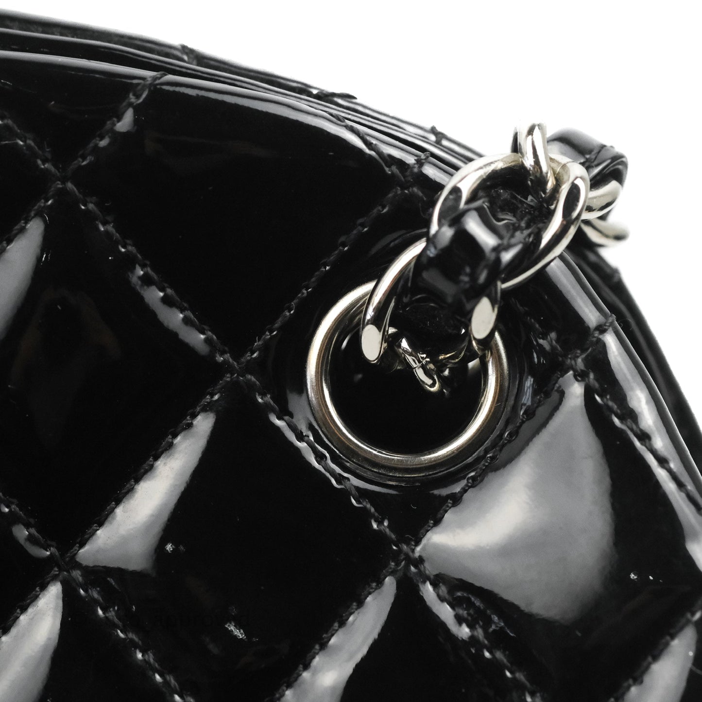 Chanel Quilted Large Just Mademoiselle Black Patent Silver Hardware
