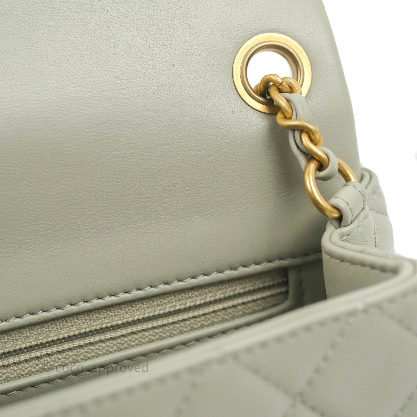 Chanel Mini Rectangular Pearl Crush Quilted Grey Lambskin Aged Gold Hardware 22C