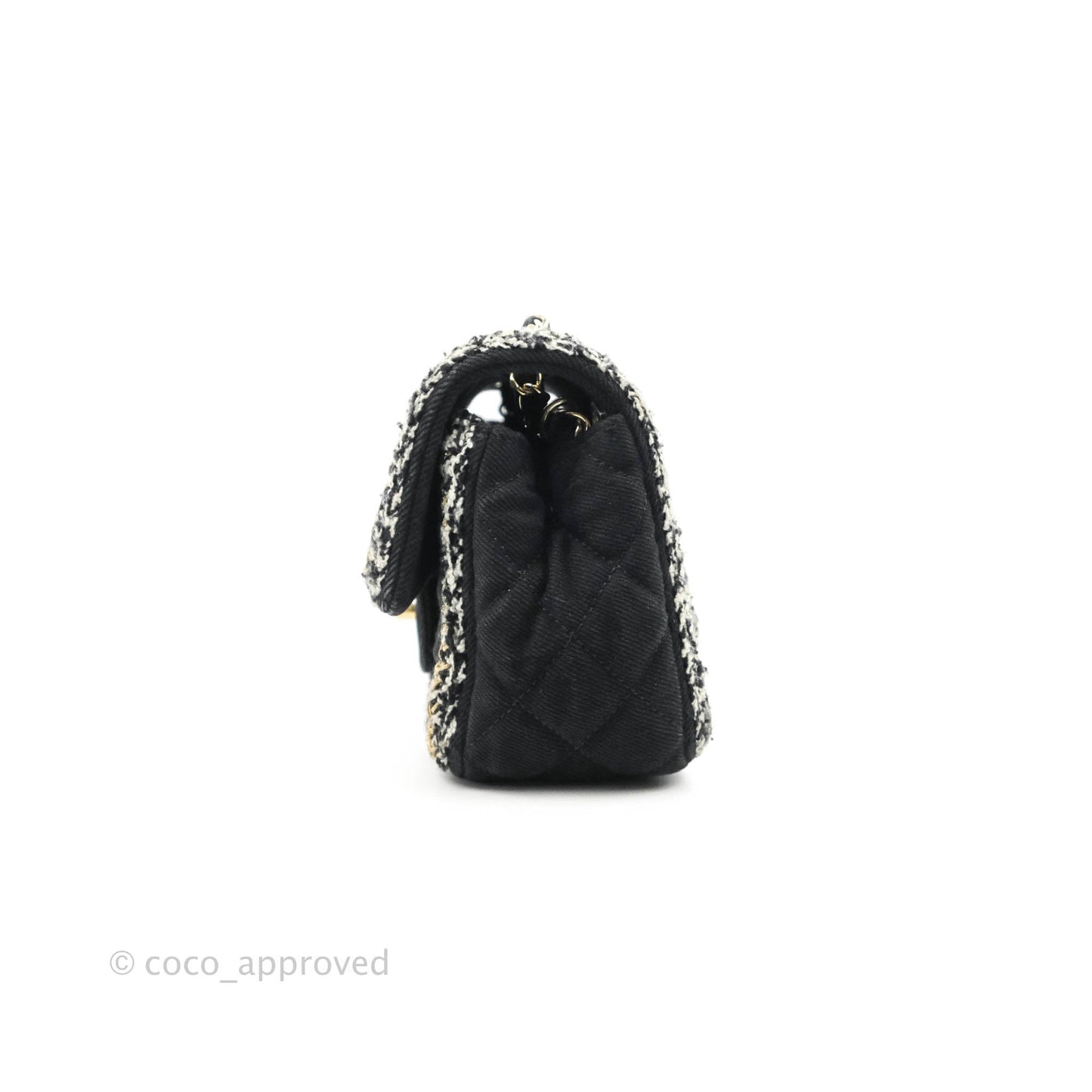 Chanel Classic Mini Rectangular Flap Bag Black Denim Braided Gold Hardware 18A