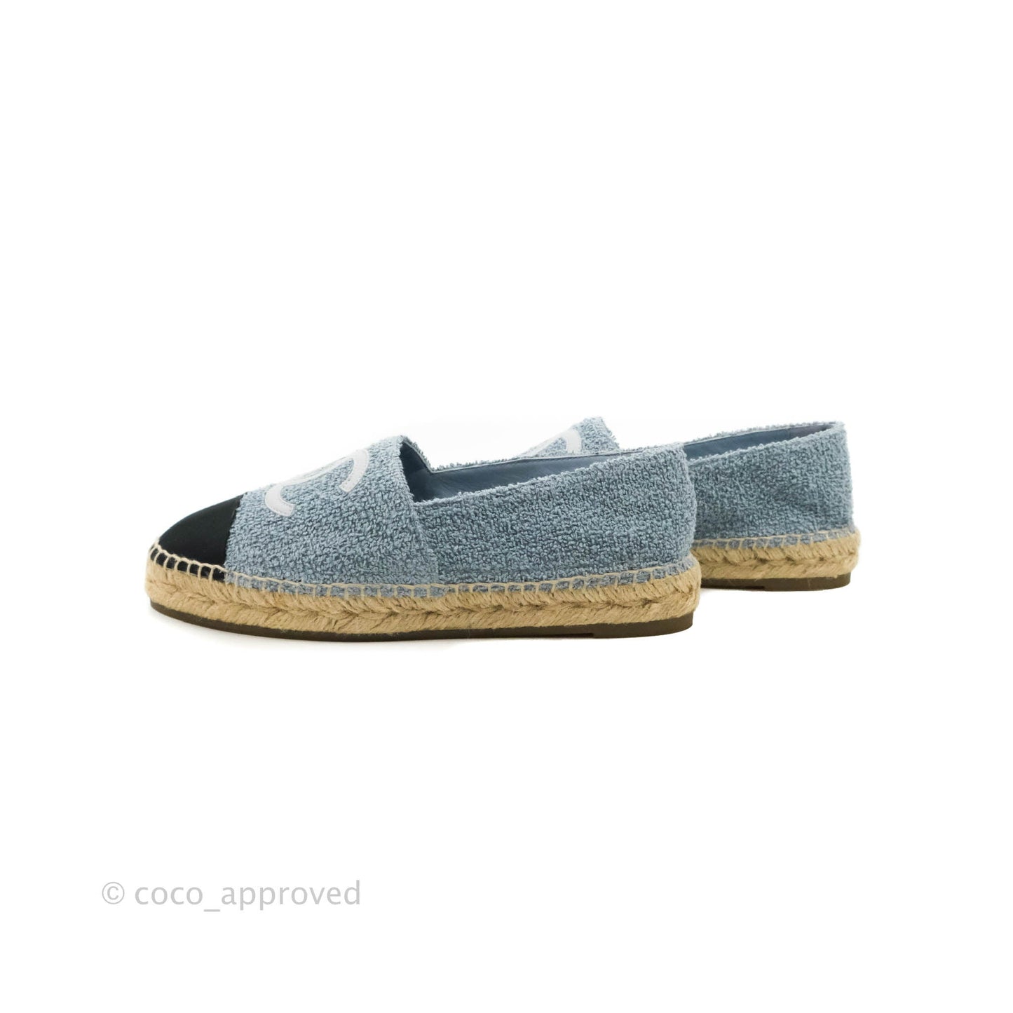 Chanel Espadrille Black Blue Tweed Size 38