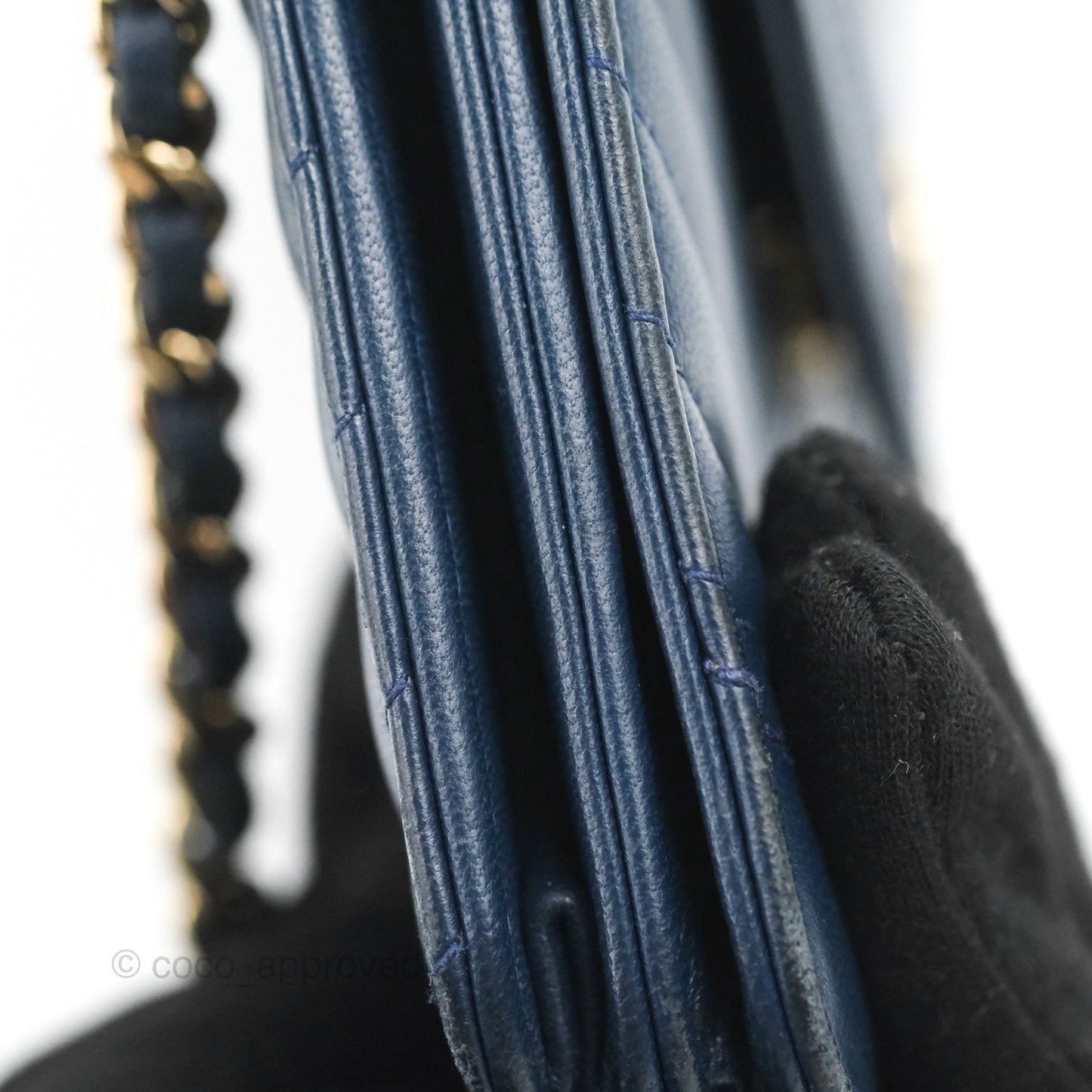 Chanel Square WOC Wallet On Chain Blue Lambskin Chevron Gold Hardware