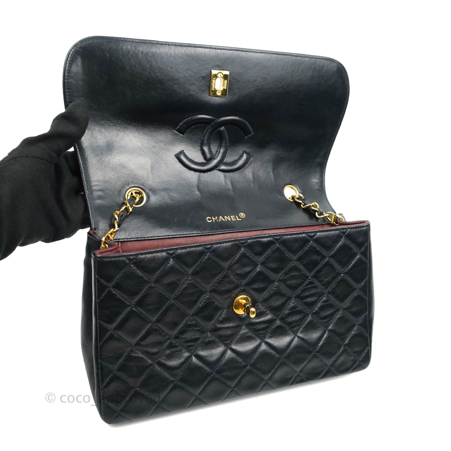 Chanel Vintage Quilted Flap Bag Navy Lambskin 24K Gold Hardware