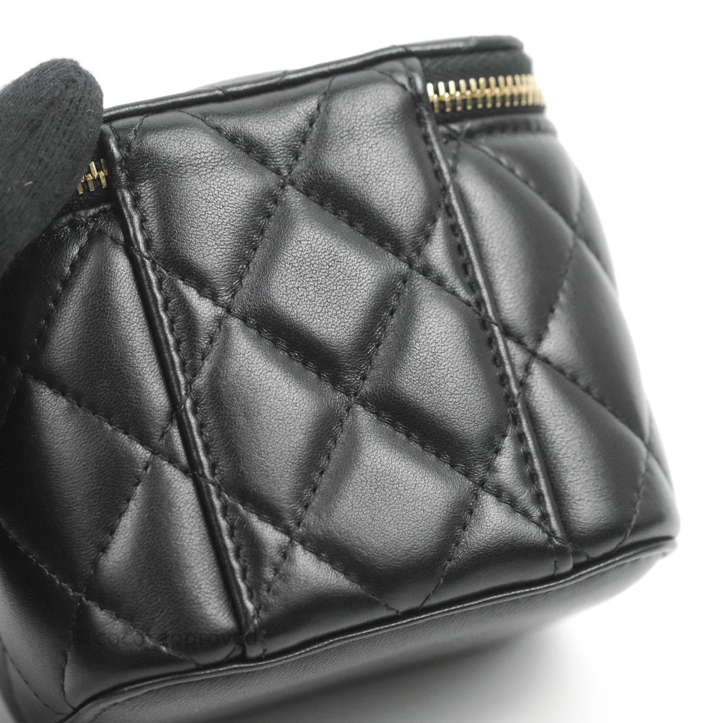 Chanel Classic Mini Pearl Crush Vanity With Chain Black Lambskin Aged Gold Hardware