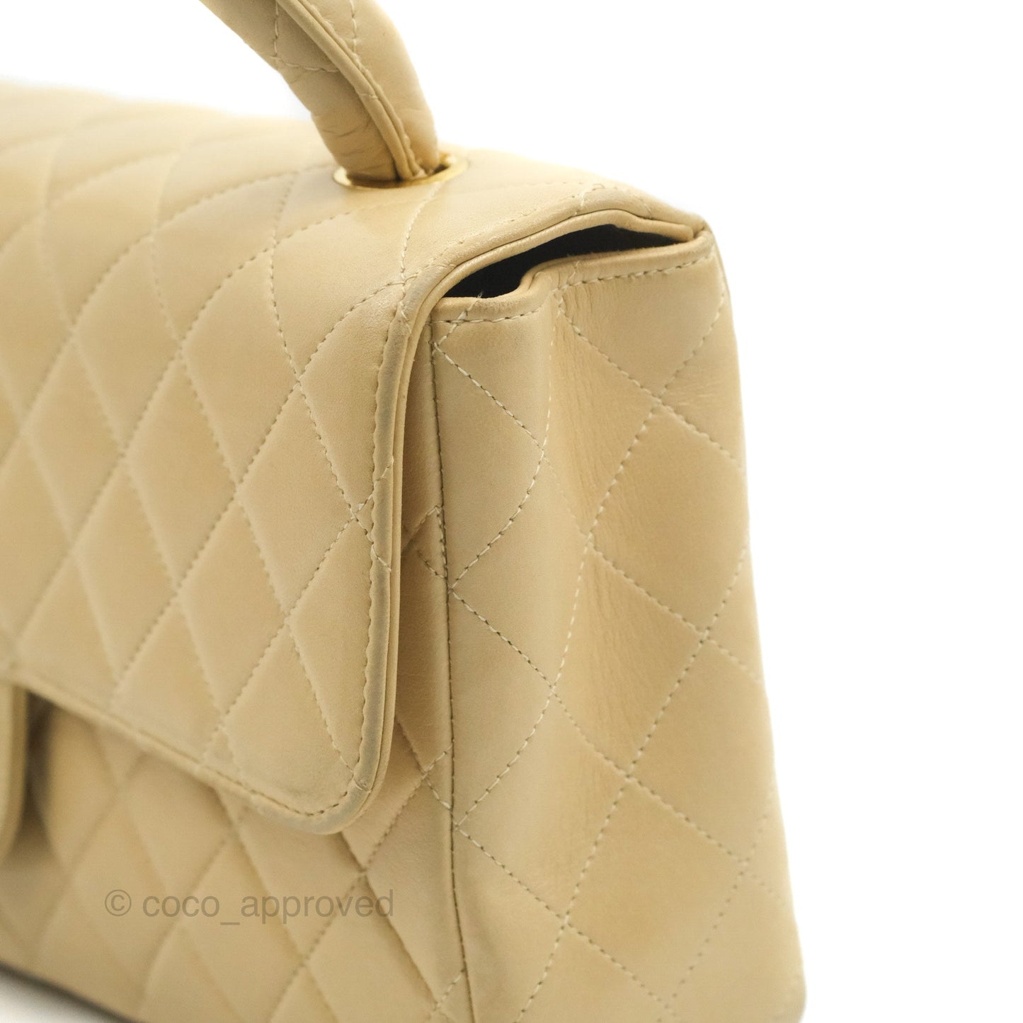 Chanel Vintage Top Handle Flap Bag Beige Lambskin 24K Gold Hardware
