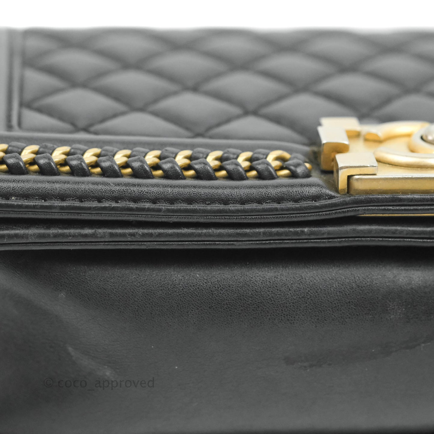 Chanel Quilted Medium Boy With Handle Black Calfskin Aged Gold Hardware
