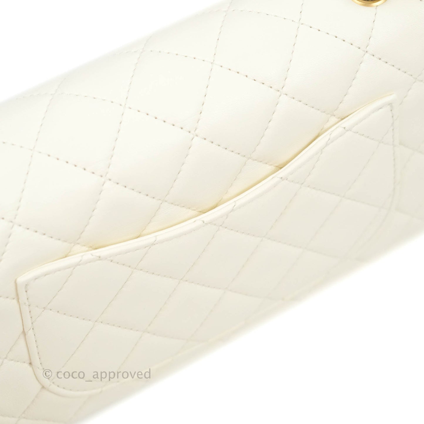 Chanel Mini Rectangular Pearl Crush Quilted White Lambskin Aged Gold Hardware