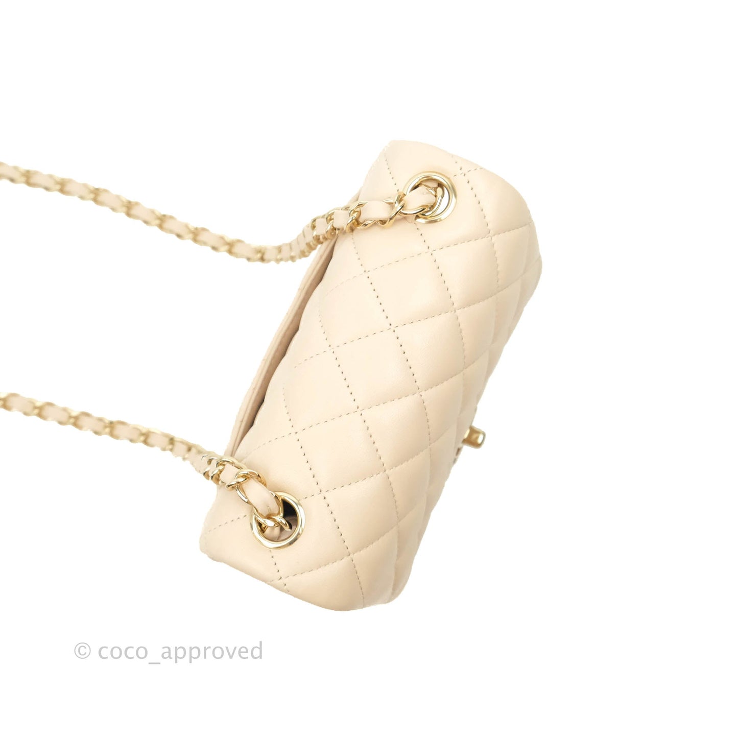 Chanel Quilted Mini Square Light Beige Lambskin Gold Hardware