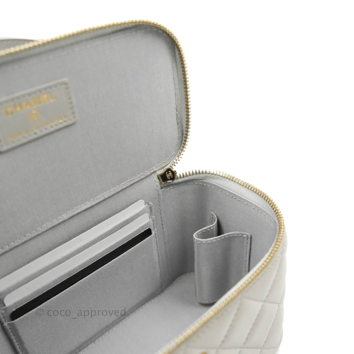 Chanel Classic Vanity Rectangular Top Handle With Chain Grey Lambskin Aged Gold Hardware