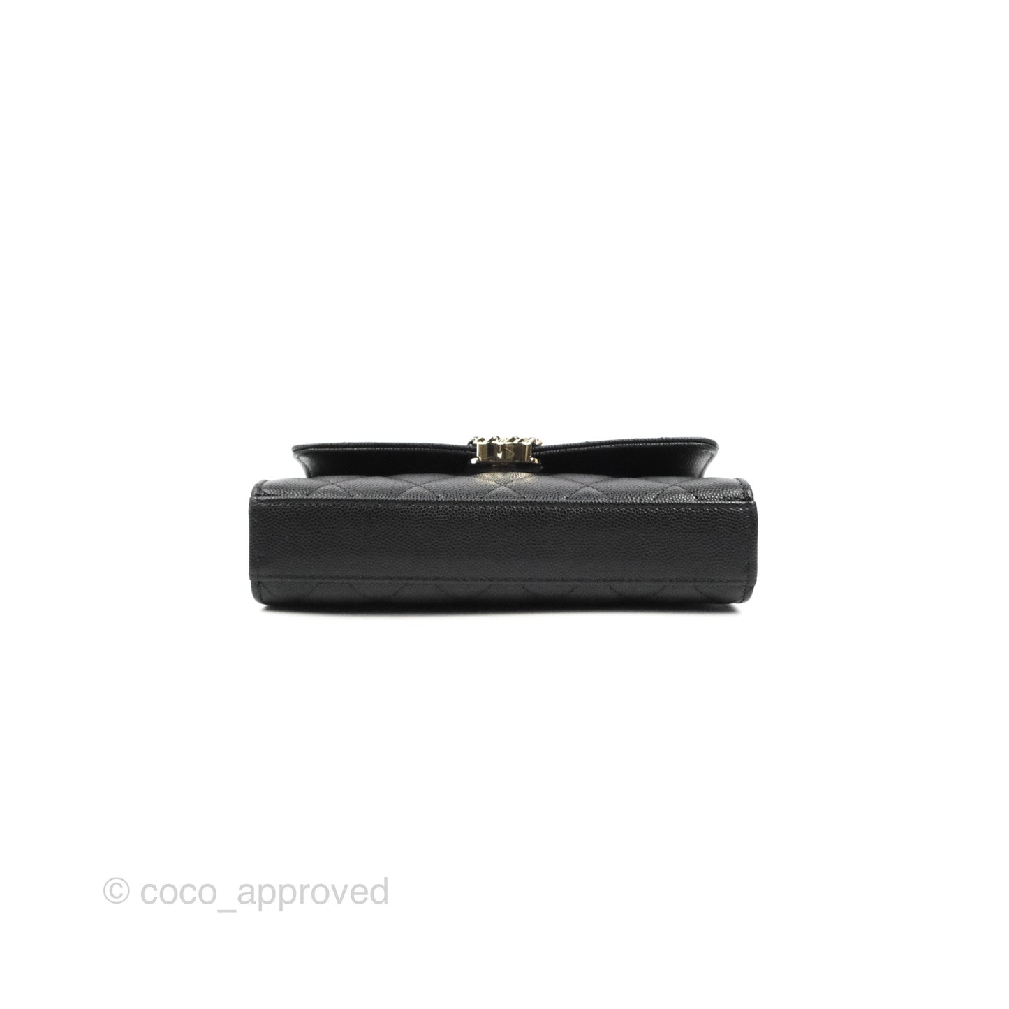 Chanel Top Handle Clutch with Chain Black Caviar Light Gold Hardware 23P