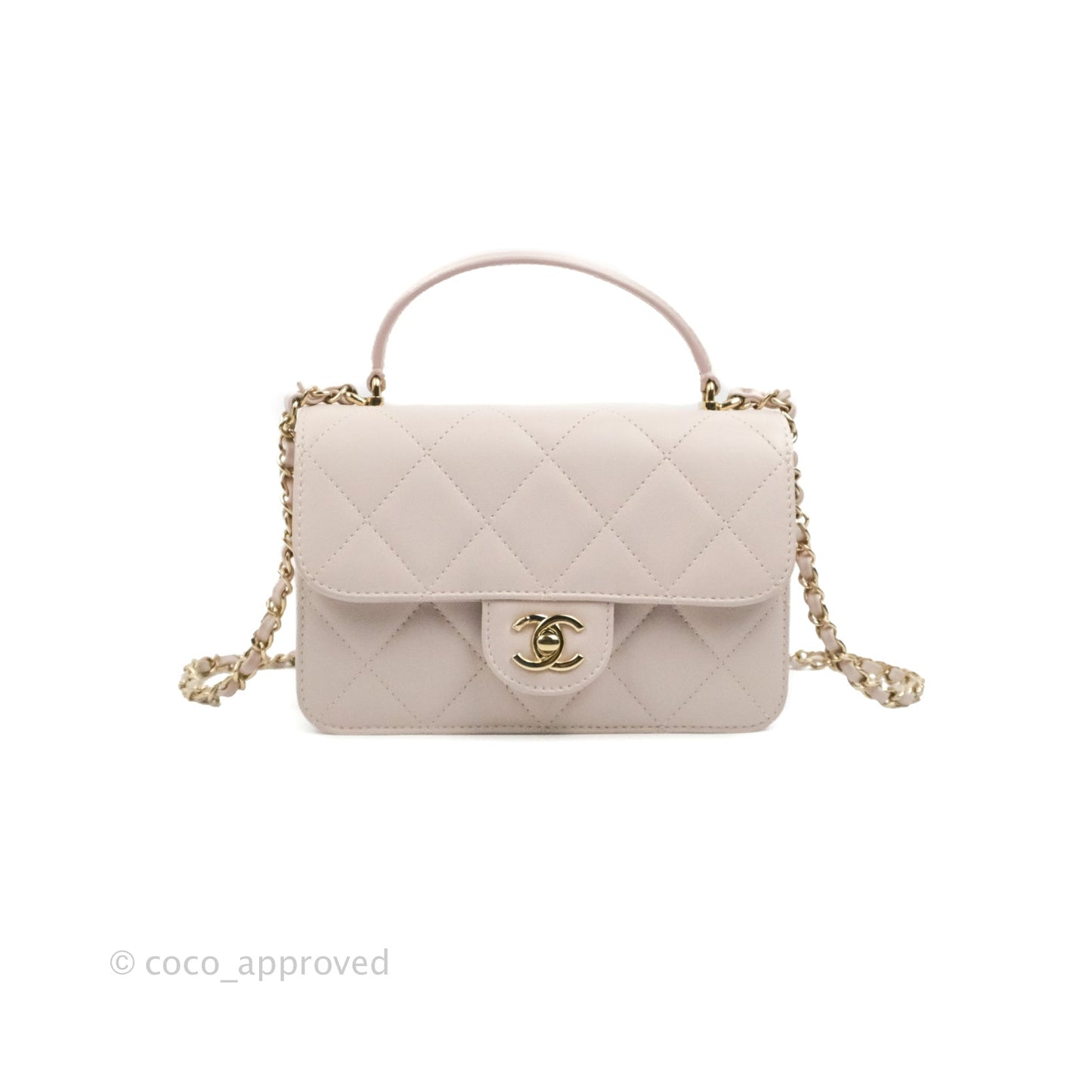 Chanel Small Coco Lady Quilted Flap Bag With Top Handle Light Pink Calfskin Gold Hardware