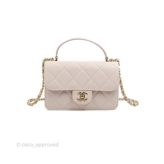 Chanel Small Coco Lady Quilted Flap Bag With Top Handle Light Pink Calfskin Gold Hardware
