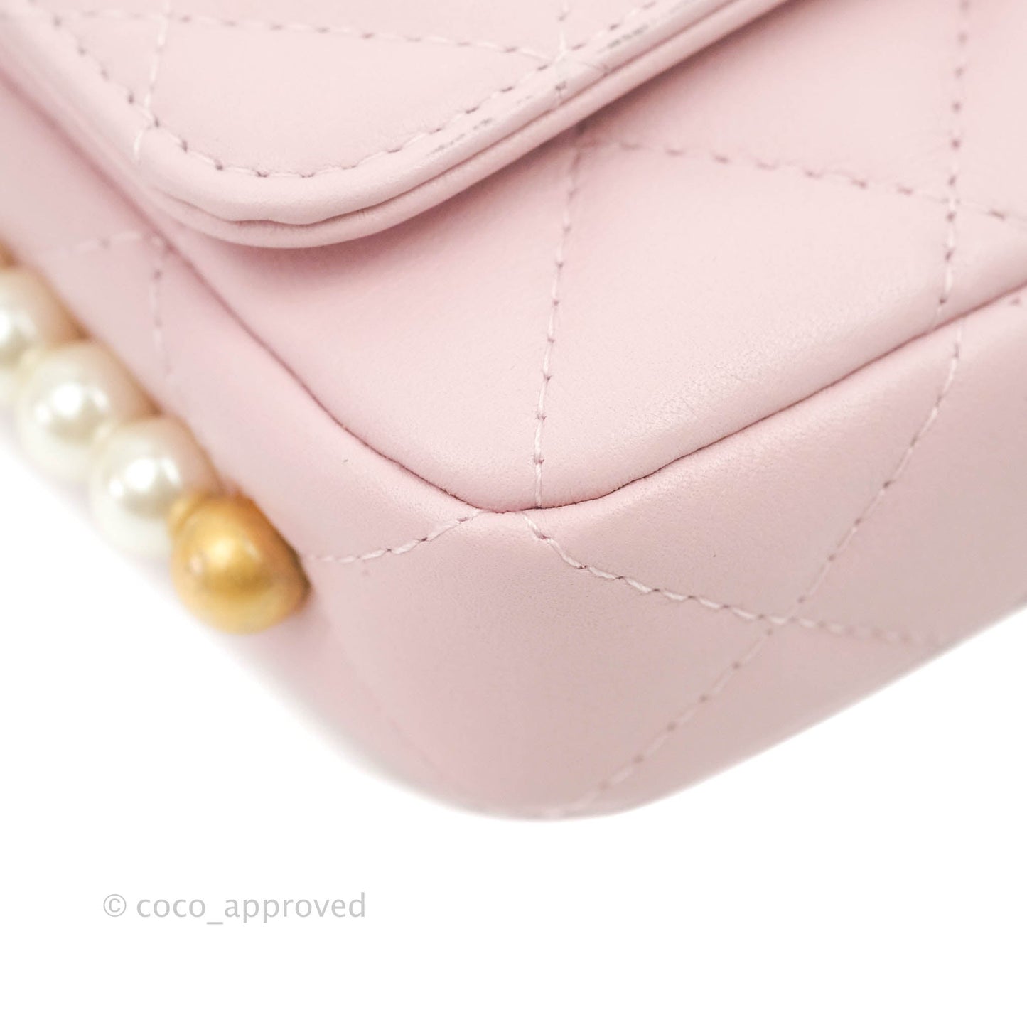 Chanel Quilted Wallet On Chain WOC With Pearl Chain Pink Aged Gold Hardware