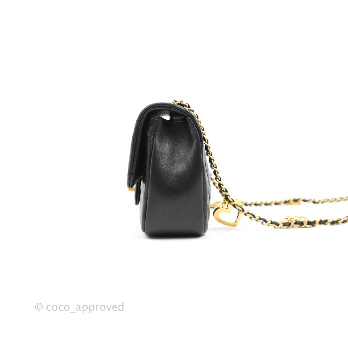 Chanel Mini Flap Bag With Heart CC Charm Black Lambskin Aged Gold Hardware