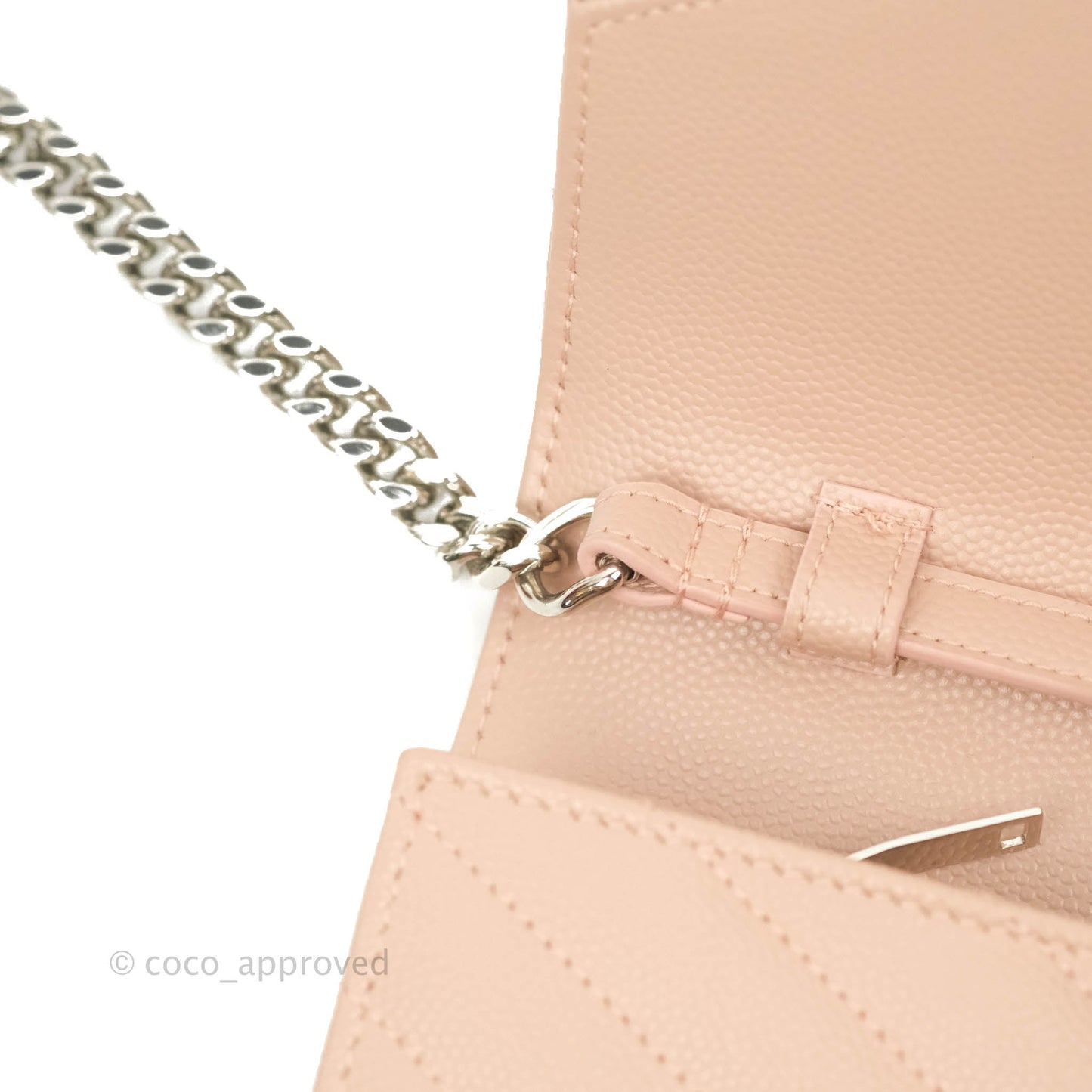 Saint Laurent Wallet on Chain Beige Pink Grained Leather Silver Hardware