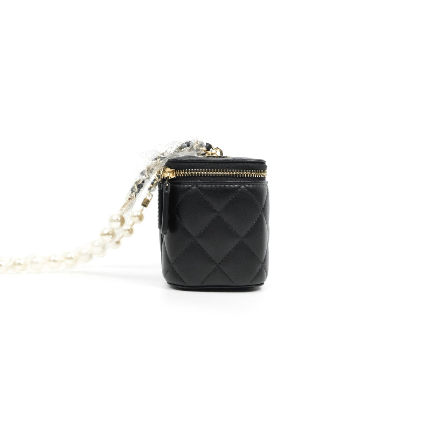 Chanel Mini Vanity With Pearl Chain Black Lambskin Gold Hardware