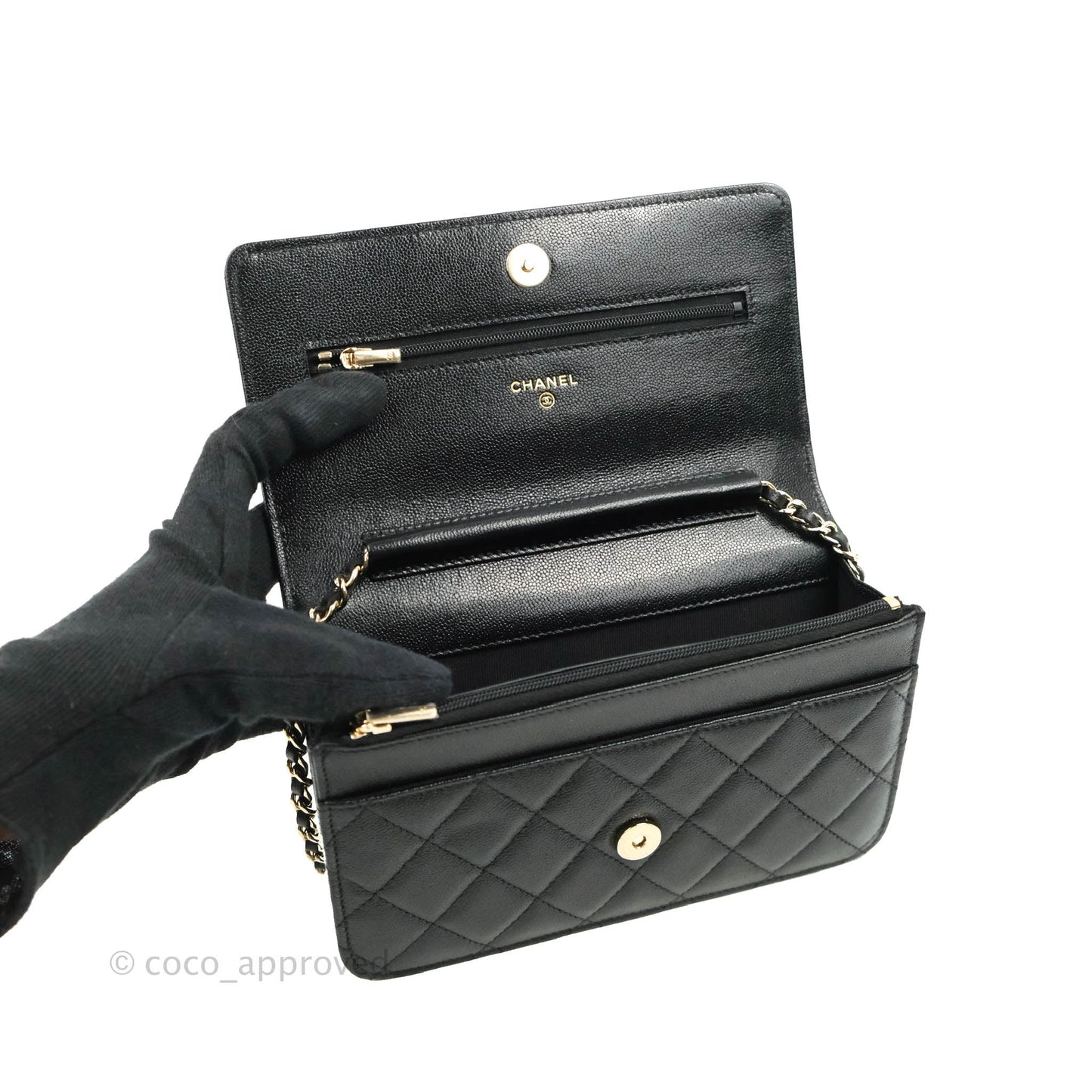 Chanel Quilted Wallet on Chain WOC Black Caviar Gold Hardware