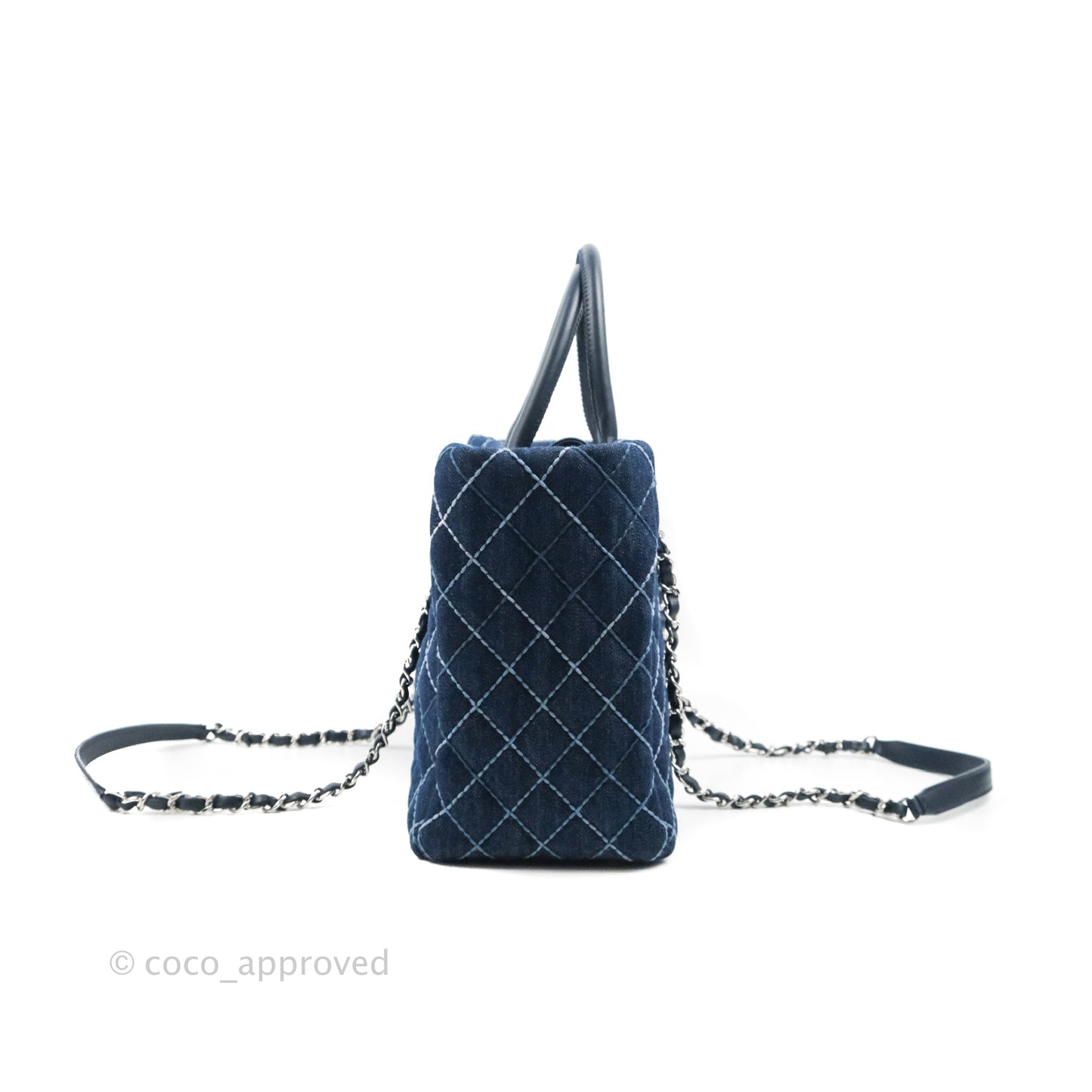 Chanel Quilted Medium Coco Handle Shopping Tote Denim Silver Hardware