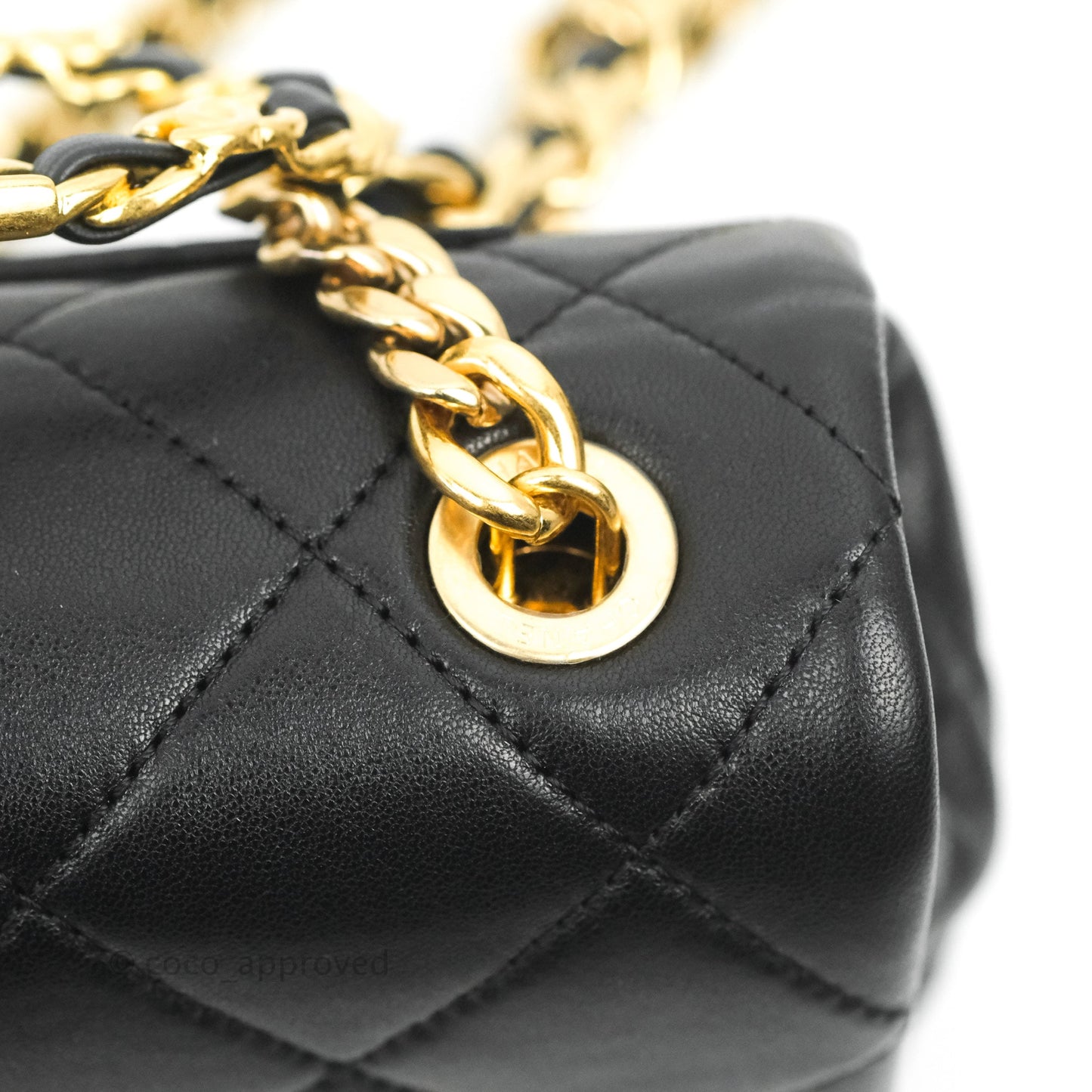Chanel Quilted Mini Flap Bag With Chanel Logo Top Handle Lambskin Calfskin Mixed Fibers Gold Hardware