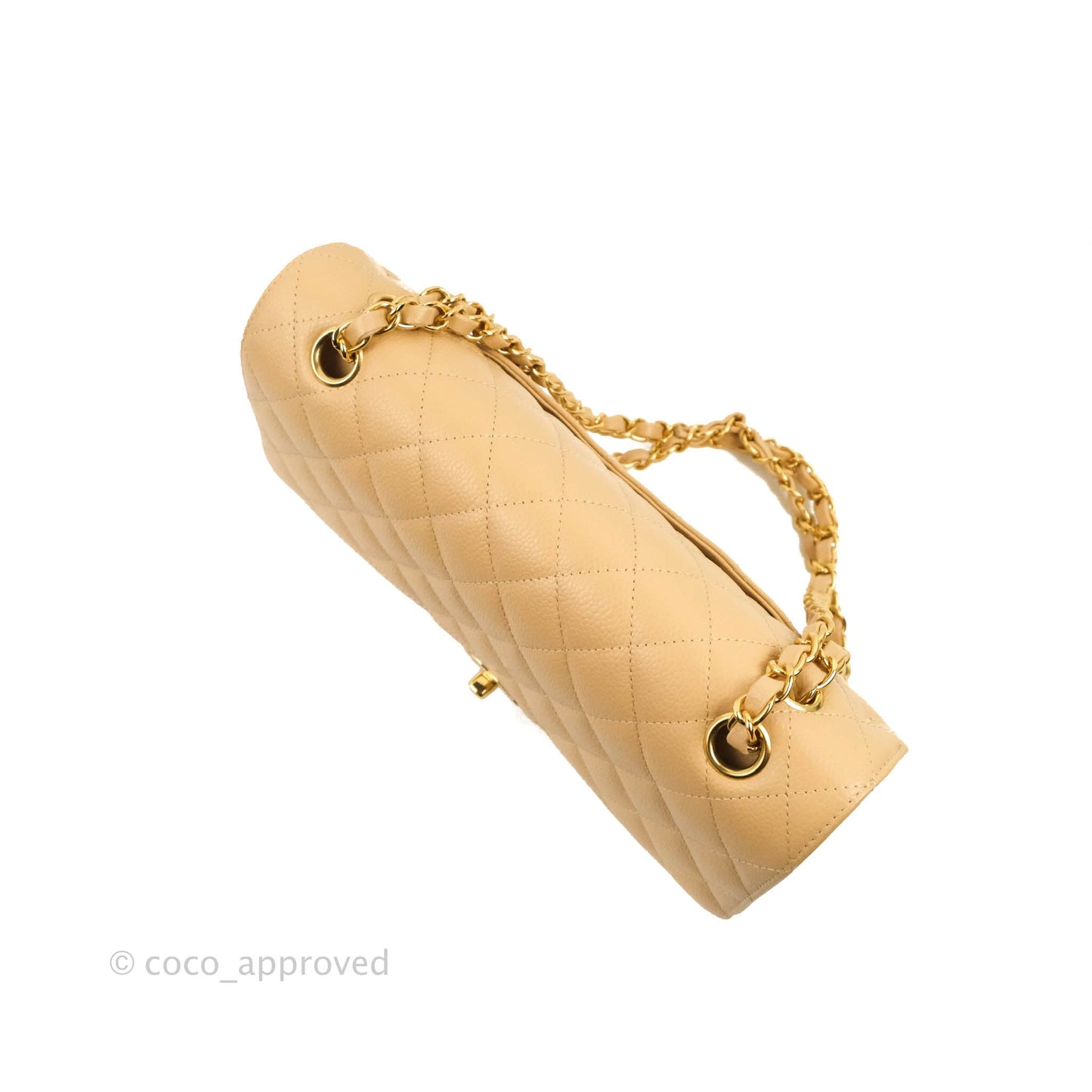 Chanel Classic M/L Medium Flap Quilted Beige Caviar Gold Hardware
