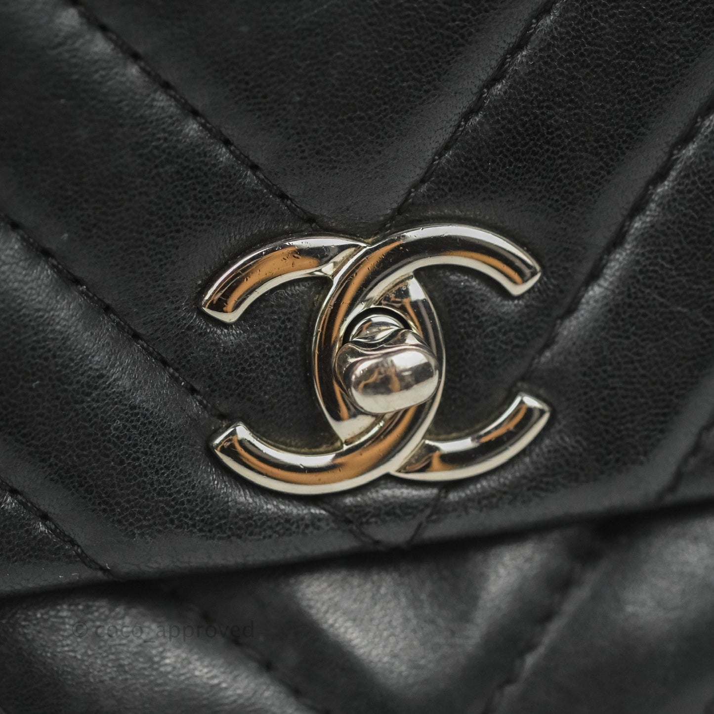 Chanel Quilted Large Single Flap Chevron Black Lambskin Silver Hardware