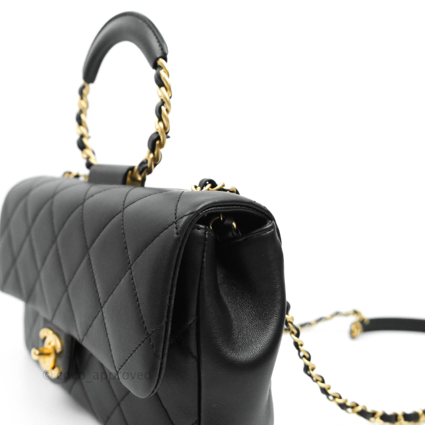 Chanel Circular Handle Flap Bag Black Lambskin Aged Gold Hardware
