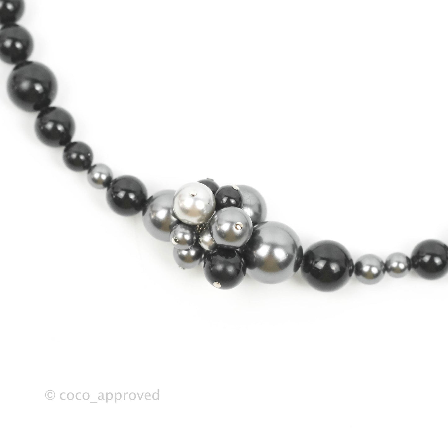 Chanel CC Resin Black Bead Necklace Silver Tone 14P