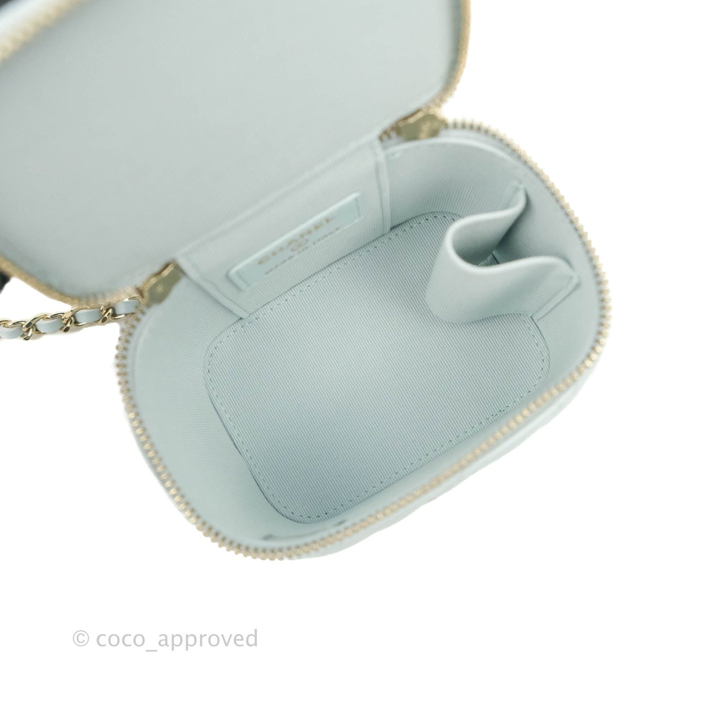 Chanel Mini Top Handle Vanity With Chain Light Blue Lambskin Gold Hardware
