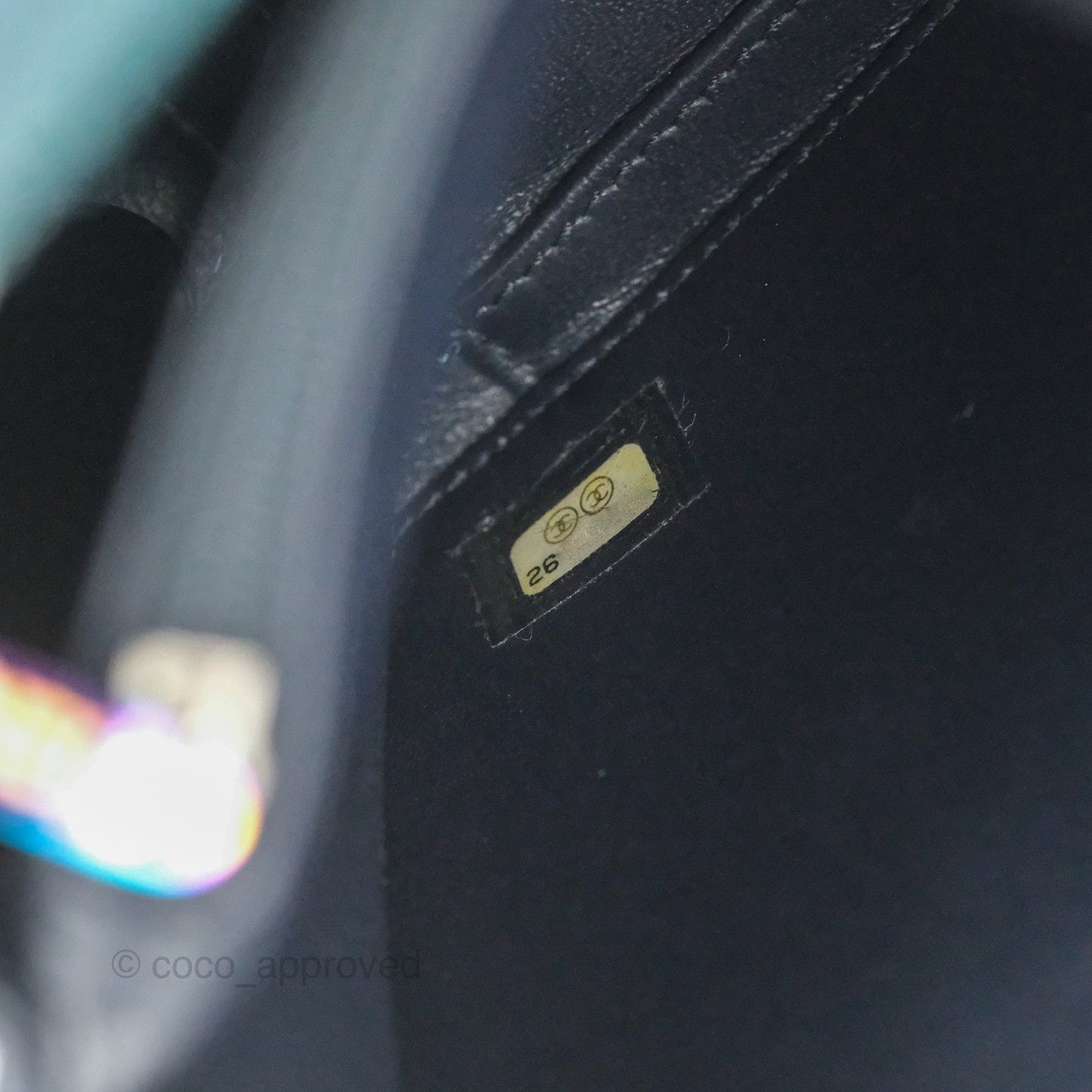 Chanel Quilted Medium CC Filigree Vanity Case Iridescent Dark Turquoise Caviar Rainbow Hardware
