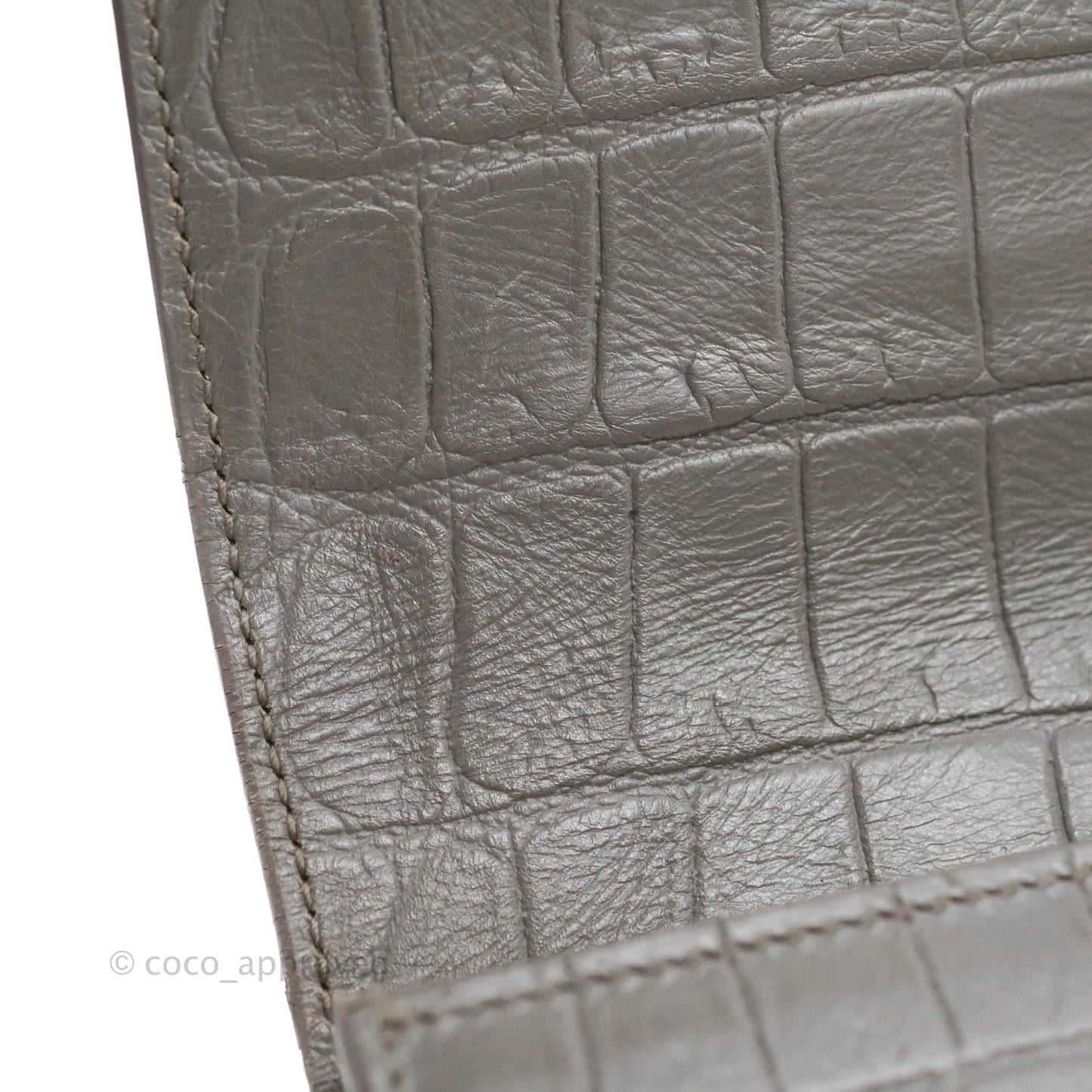 Saint Laurent Clutch Bag Grey Croc-Embossed Silver Hardware