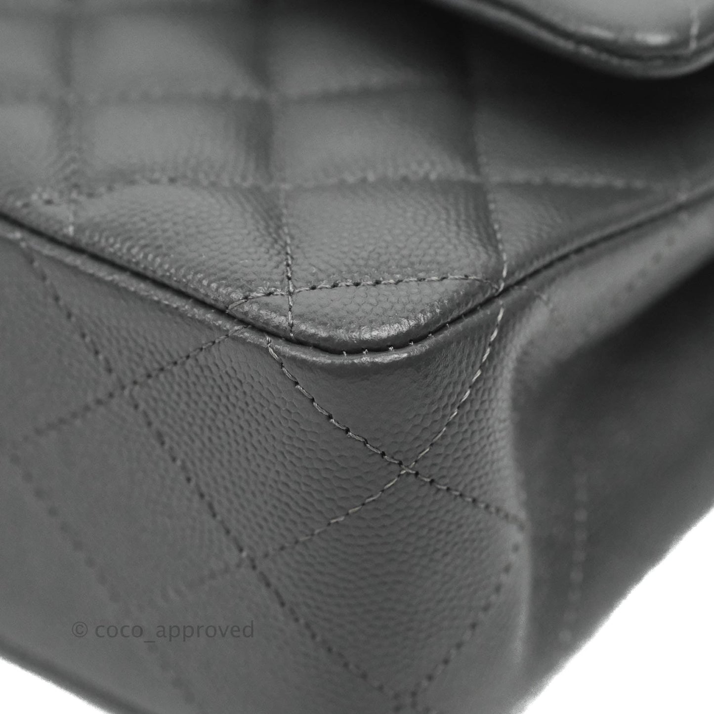 Chanel Classic M/L Medium Flap Quilted Dark Grey Caviar Gold Hardware 21B