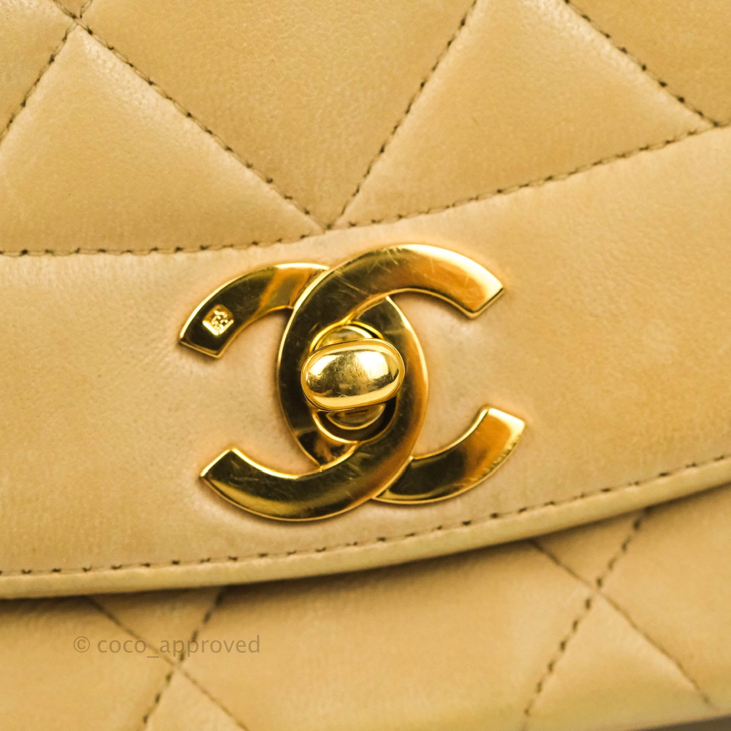 Chanel Vintage Small Quilted Classic Diana Flap Bag Beige Lambskin 24K Gold Hardware