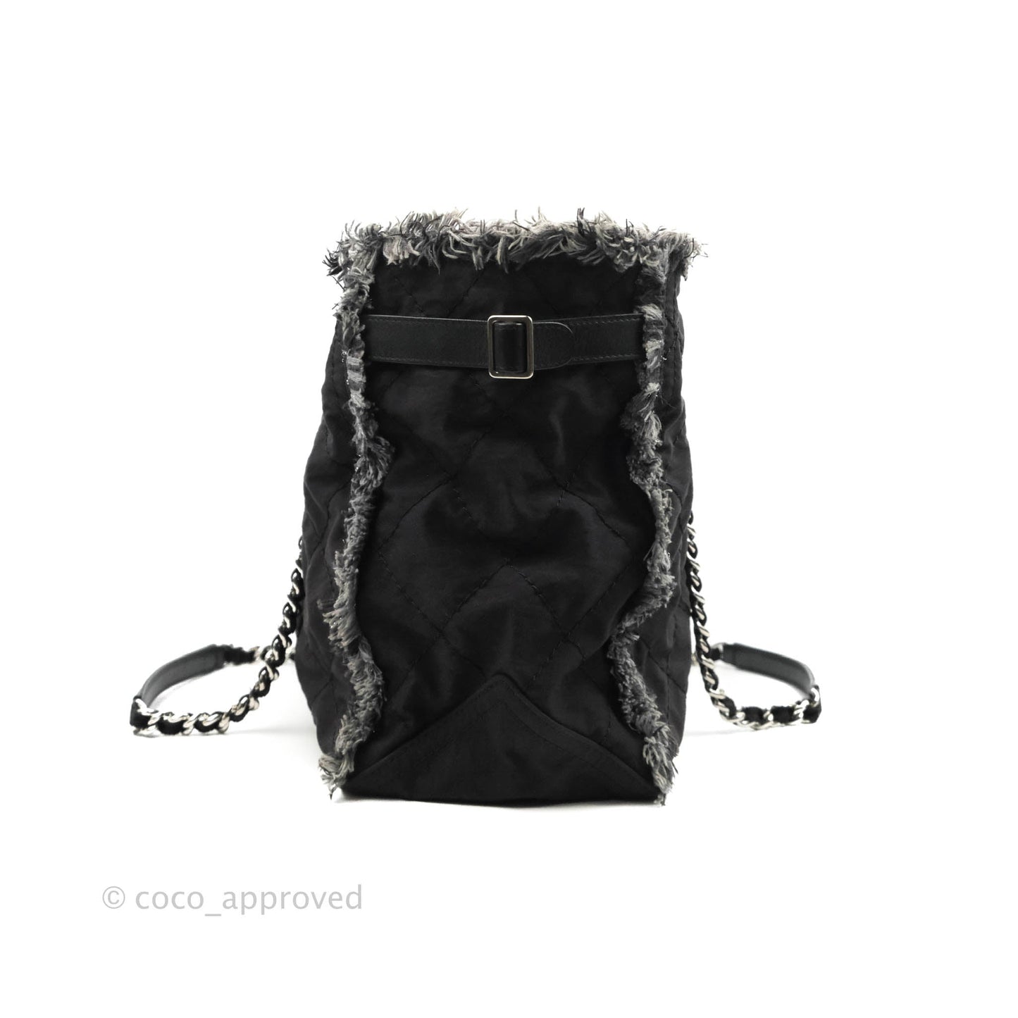 Chanel Quilted Trim Tweed Tote Black Fabric Silver Hardware