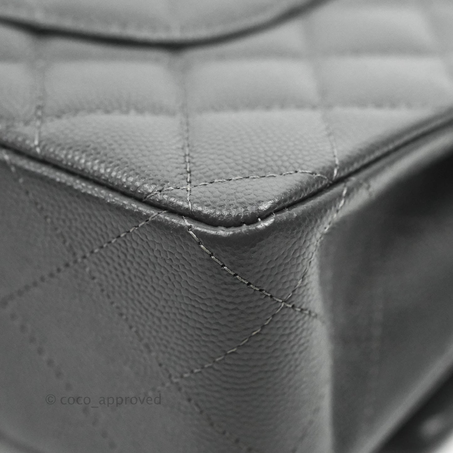 Chanel Classic M/L Medium Flap Quilted Dark Grey Caviar Gold Hardware 21B
