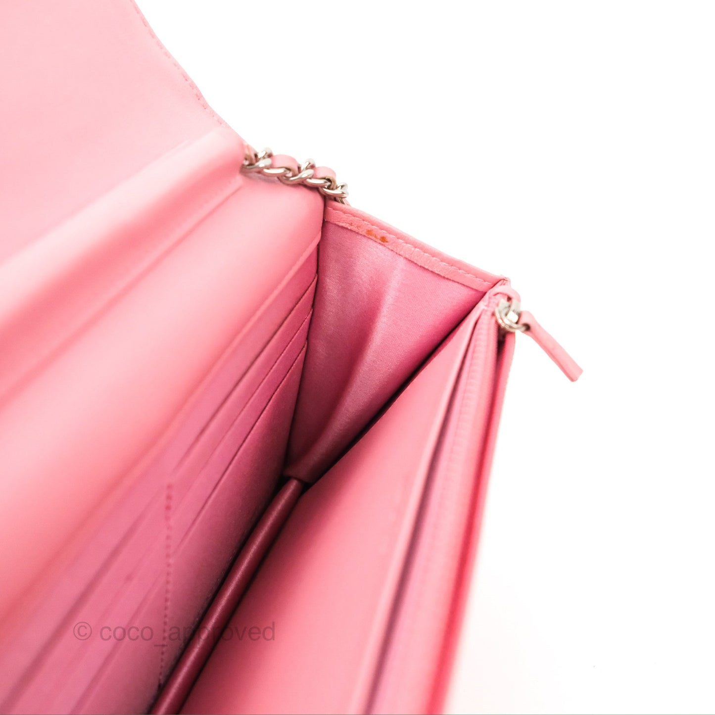 Chanel Camellia Embossed Wallet On Chain WOC Pink Lambskin Silver Hardware