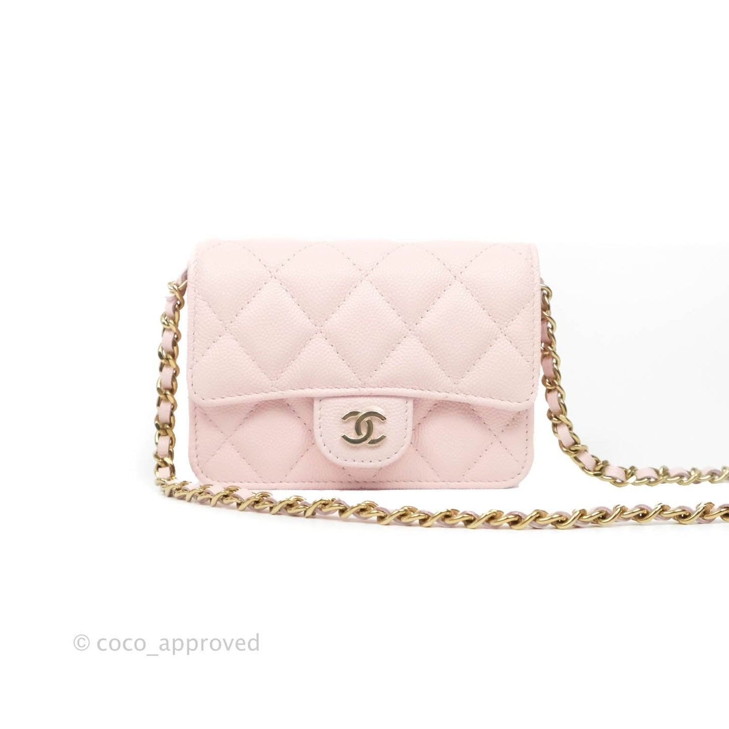 Chanel Mini Wallet With Chain Light Pink Caviar Gold Hardware