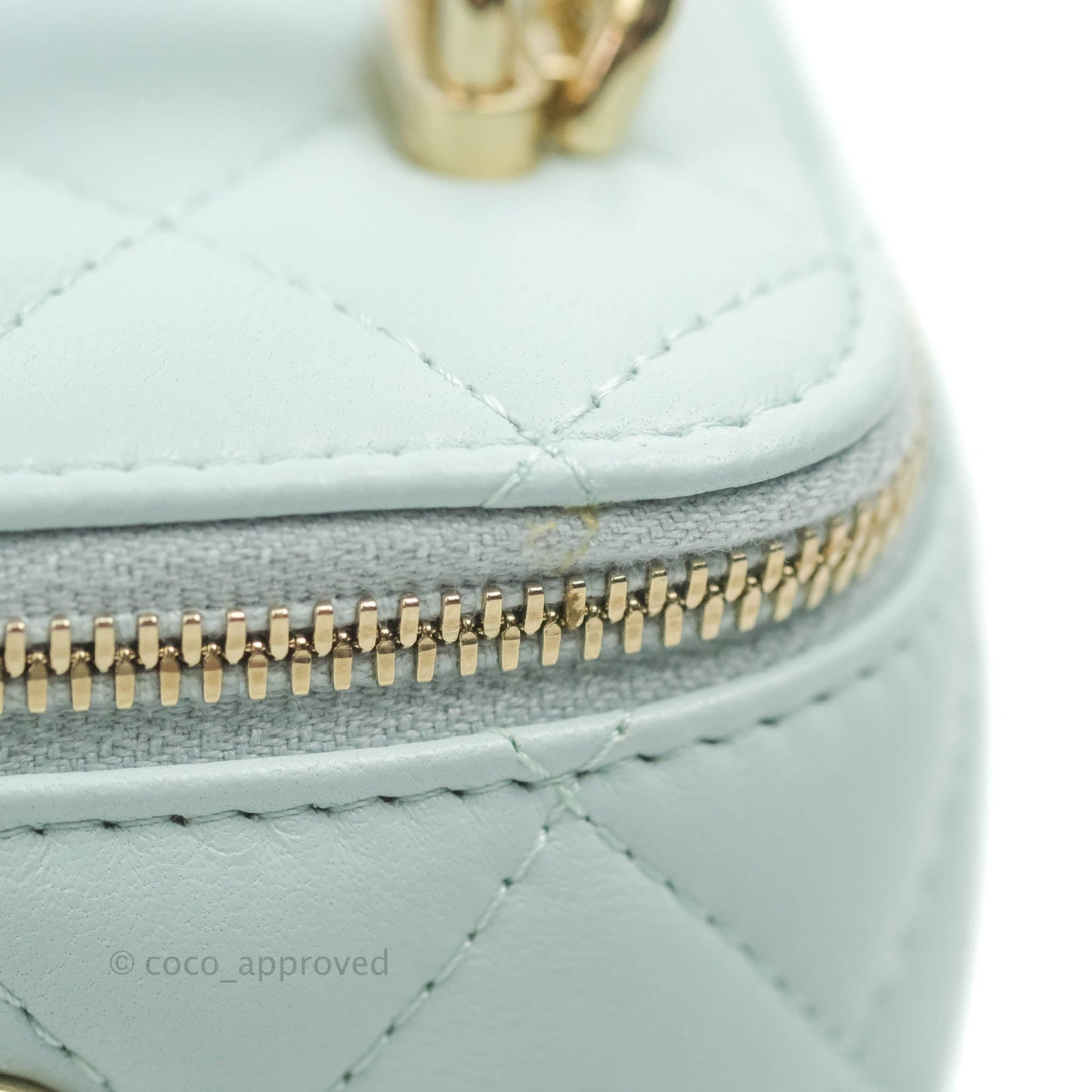 Chanel Mini Top Handle Vanity With Chain Light Blue Lambskin Gold Hardware
