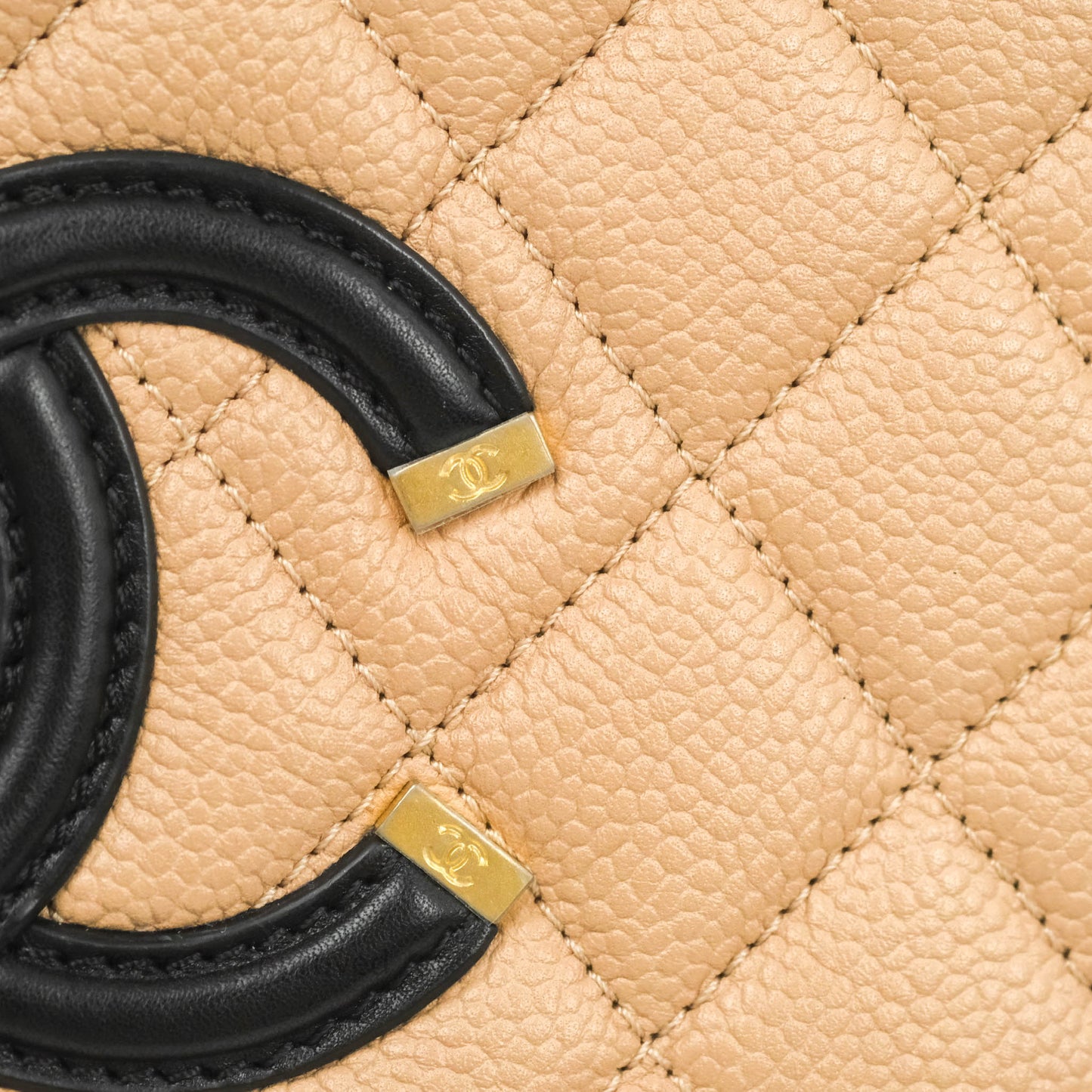 Chanel Quilted Medium CC Filigree Vanity Case Beige Caviar Aged Gold Hardware