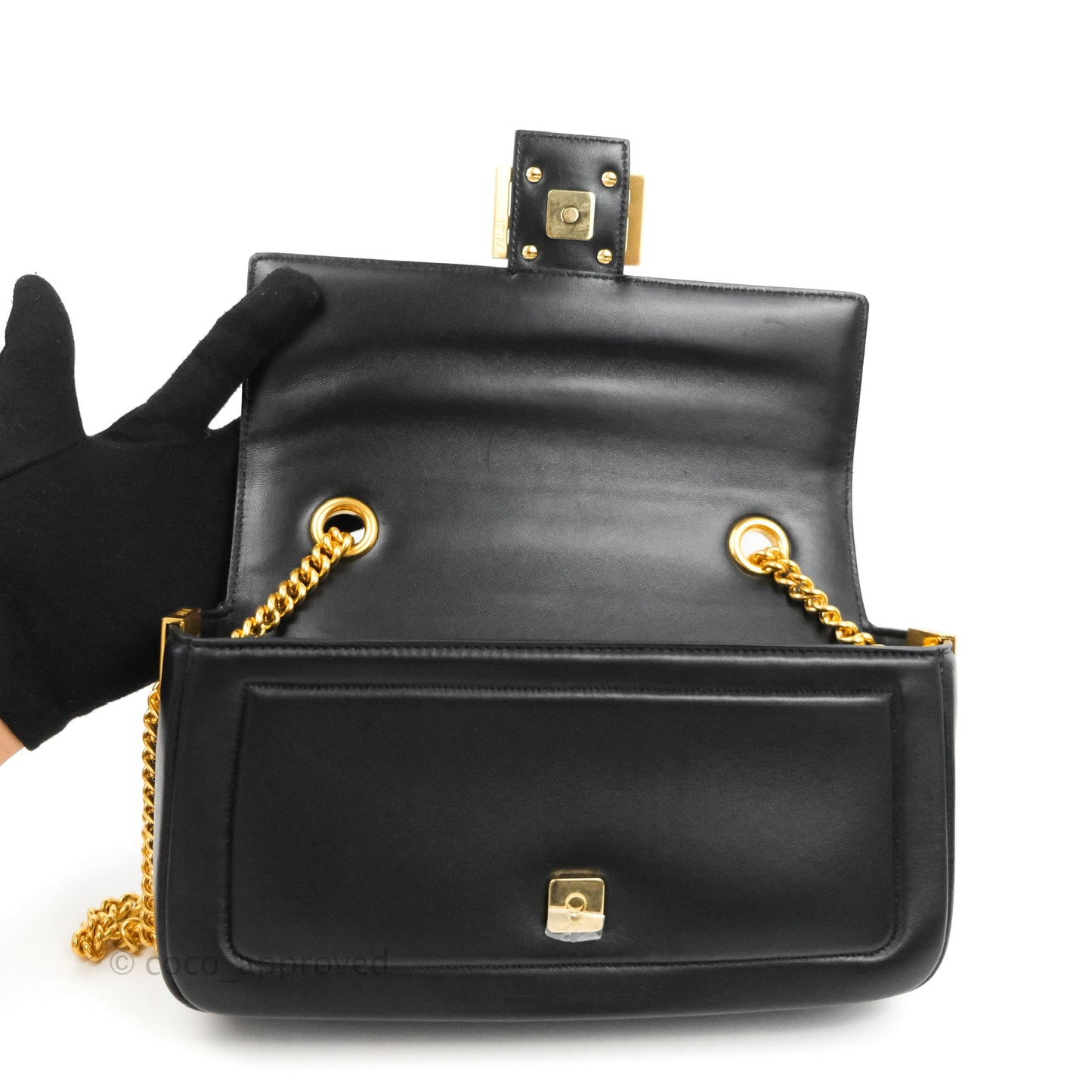 Fendi Baguette Chain Shoulder Bag in Black Nappa Leather