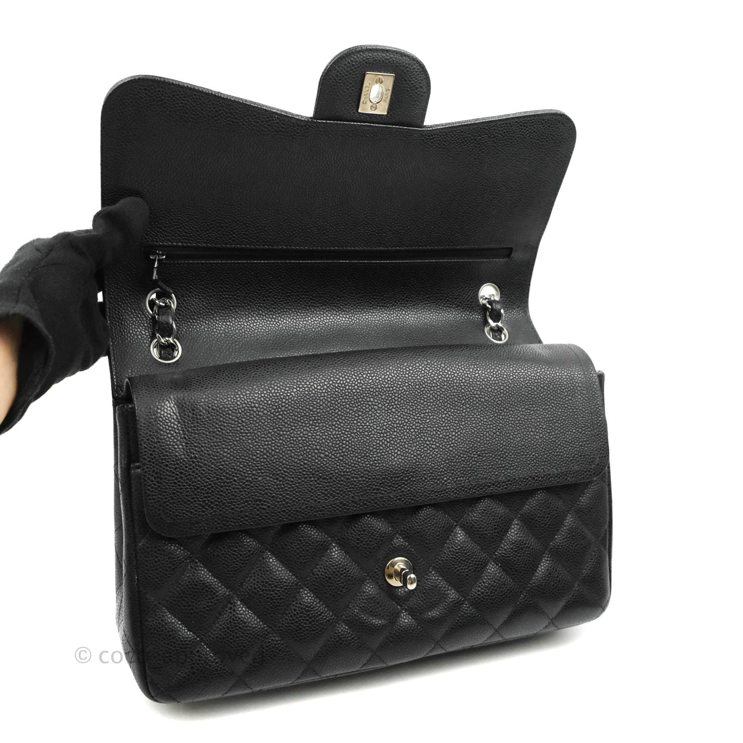 Chanel Jumbo Double Flap Black Caviar Silver Hardware⁣⁣